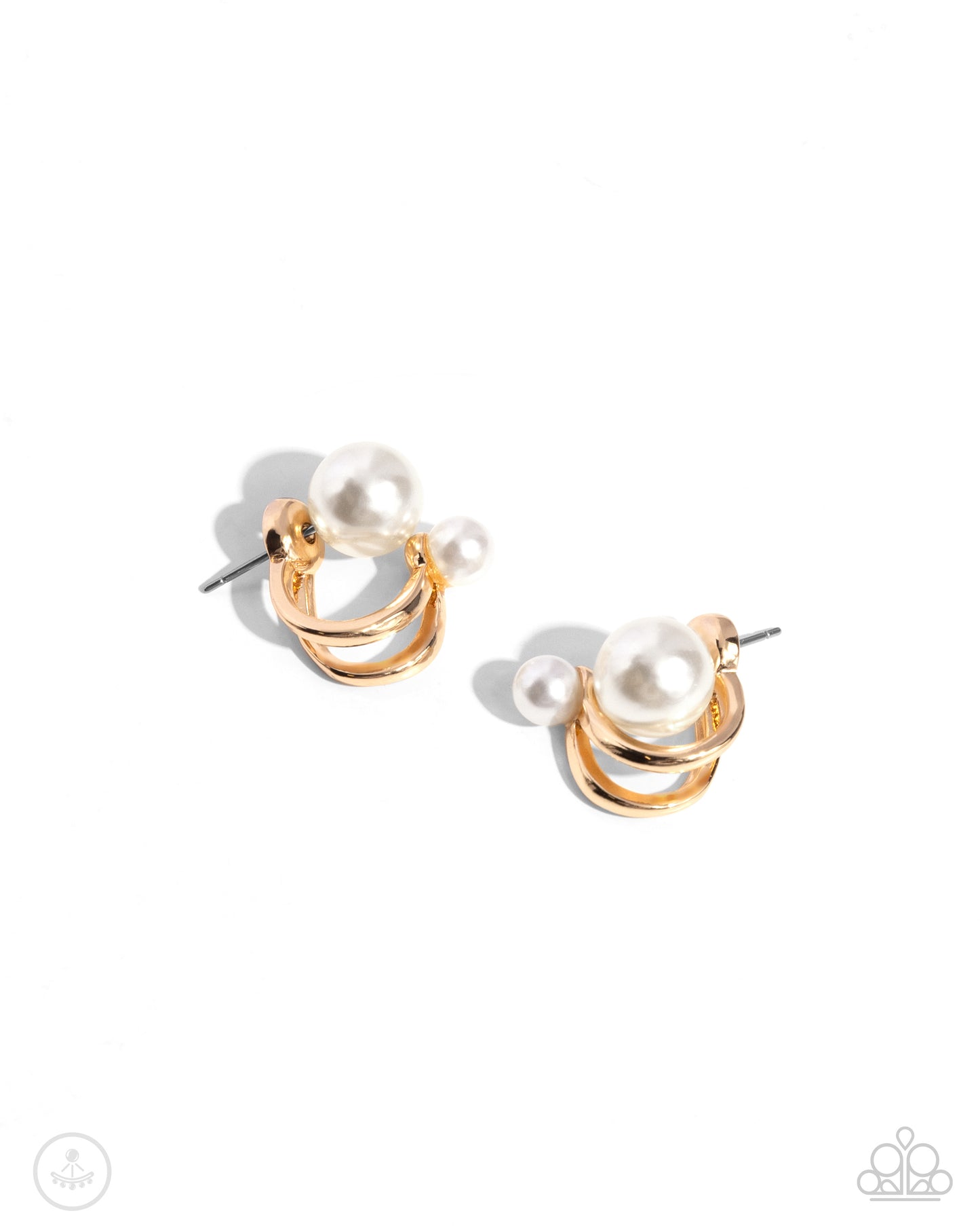 Sophisticated Socialite - Gold & White Pearl Ear Jacket Double Sided Post Earring Paparazzi E1950