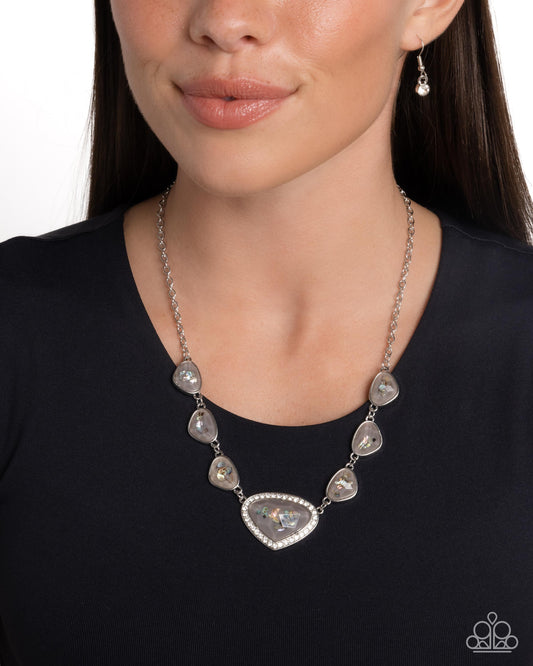 Discreet Dazzle - Silver Flecked Iridescent & White Rhinestone Necklace Paparazzi N2419