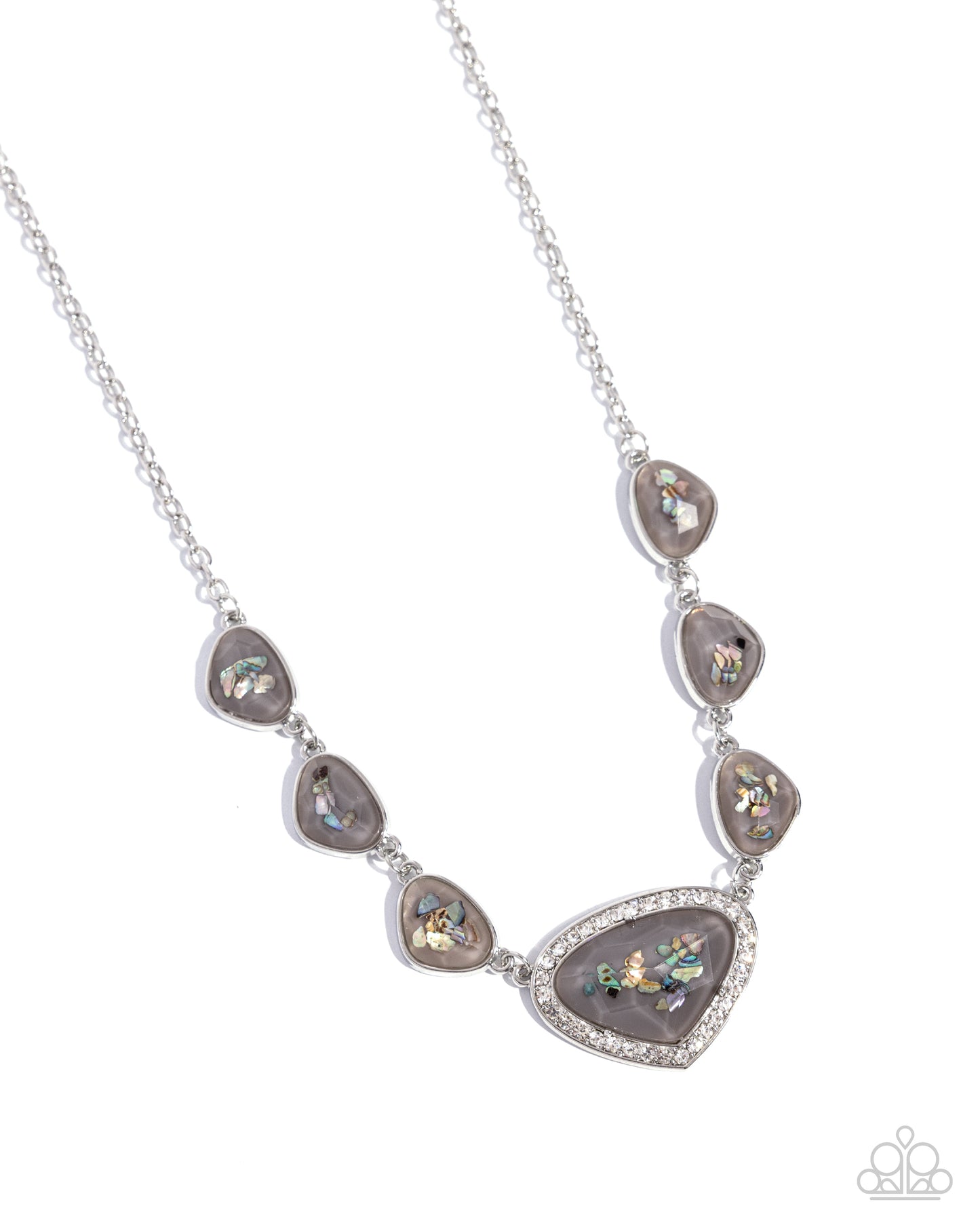 Discreet Dazzle - Silver Flecked Iridescent & White Rhinestone Necklace Paparazzi N2419