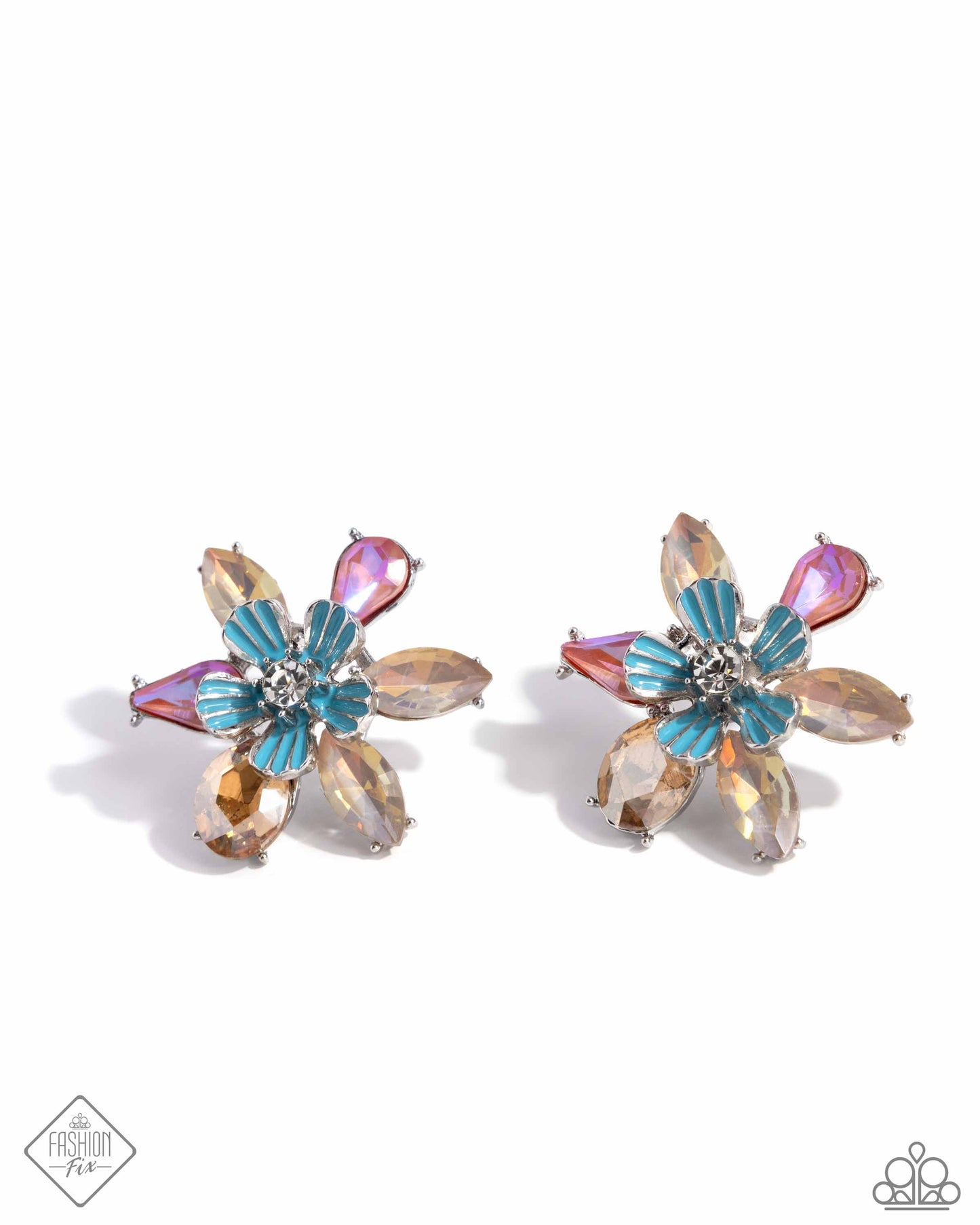 Hamptons Habit - Multi Color Light Topaz, Pink UV Glow Gem Flower Earring Fashion Fix Glimpses Of Malibu June 2024 Paparazzi