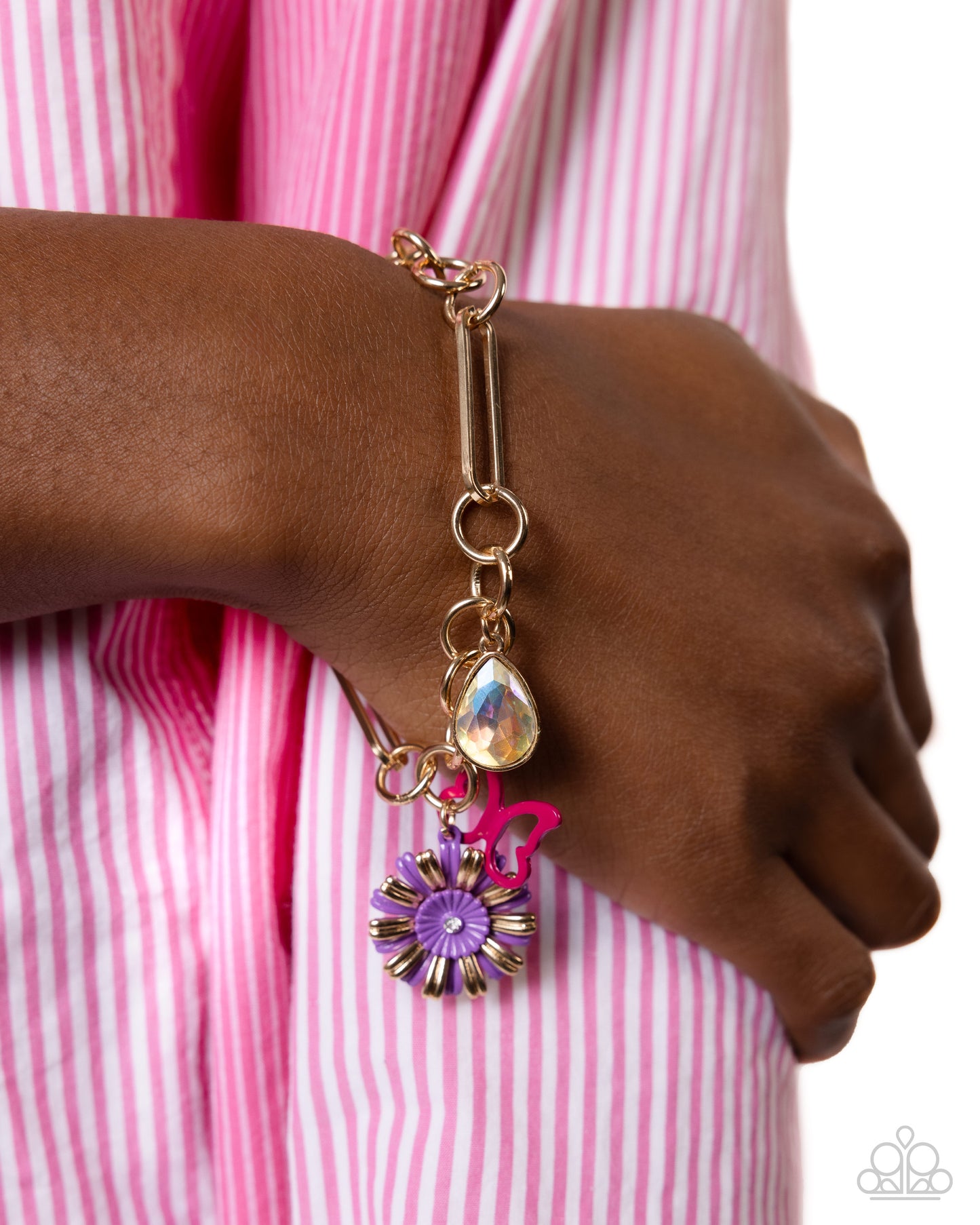 Aerial Accomplishment - Purple Orchid Painted Butterfly, Lavender Flower Charm Bracelet Paparazzi B1655