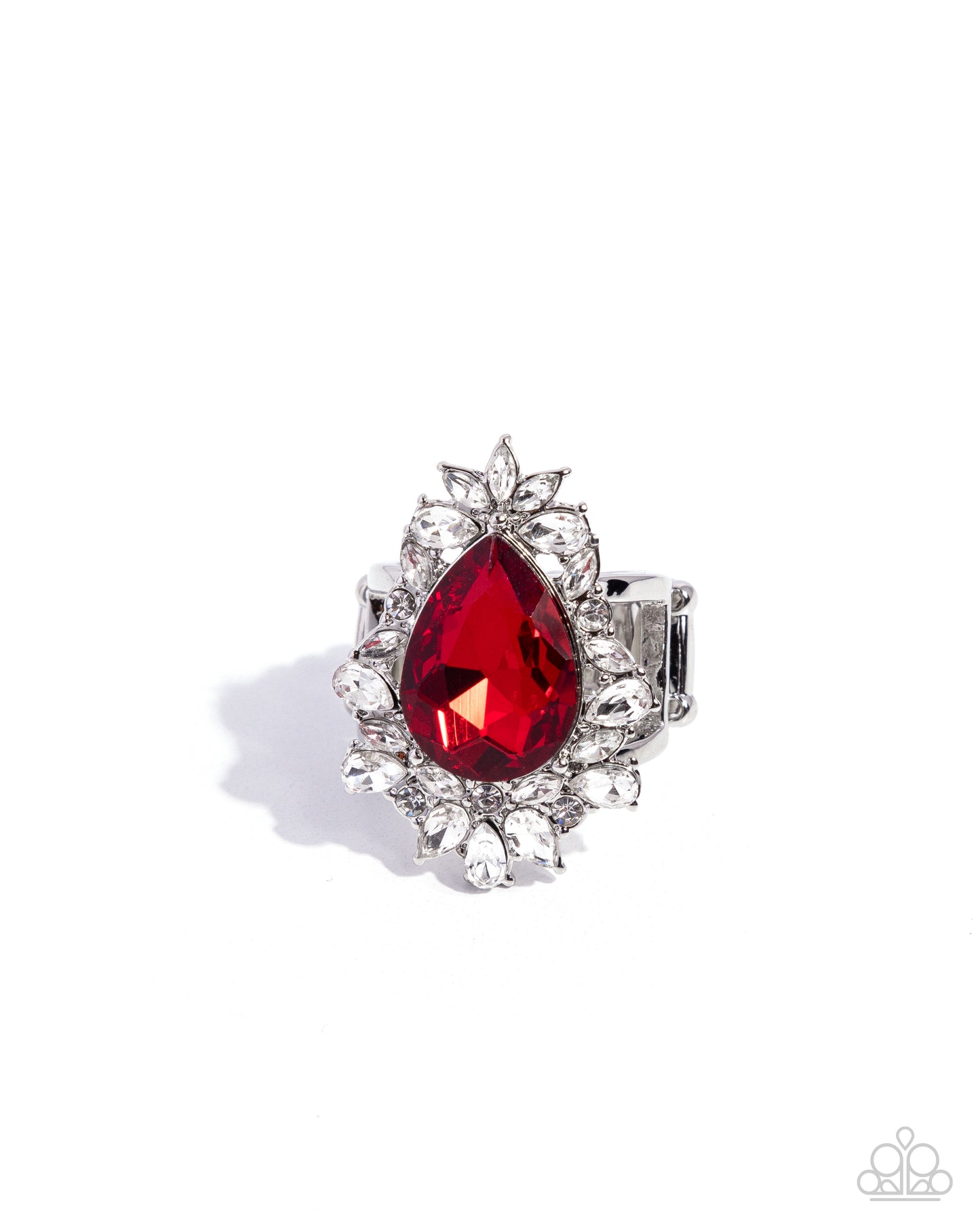 Catering Class - Red Teardrop & White Gem Ring Paparazzi R0786