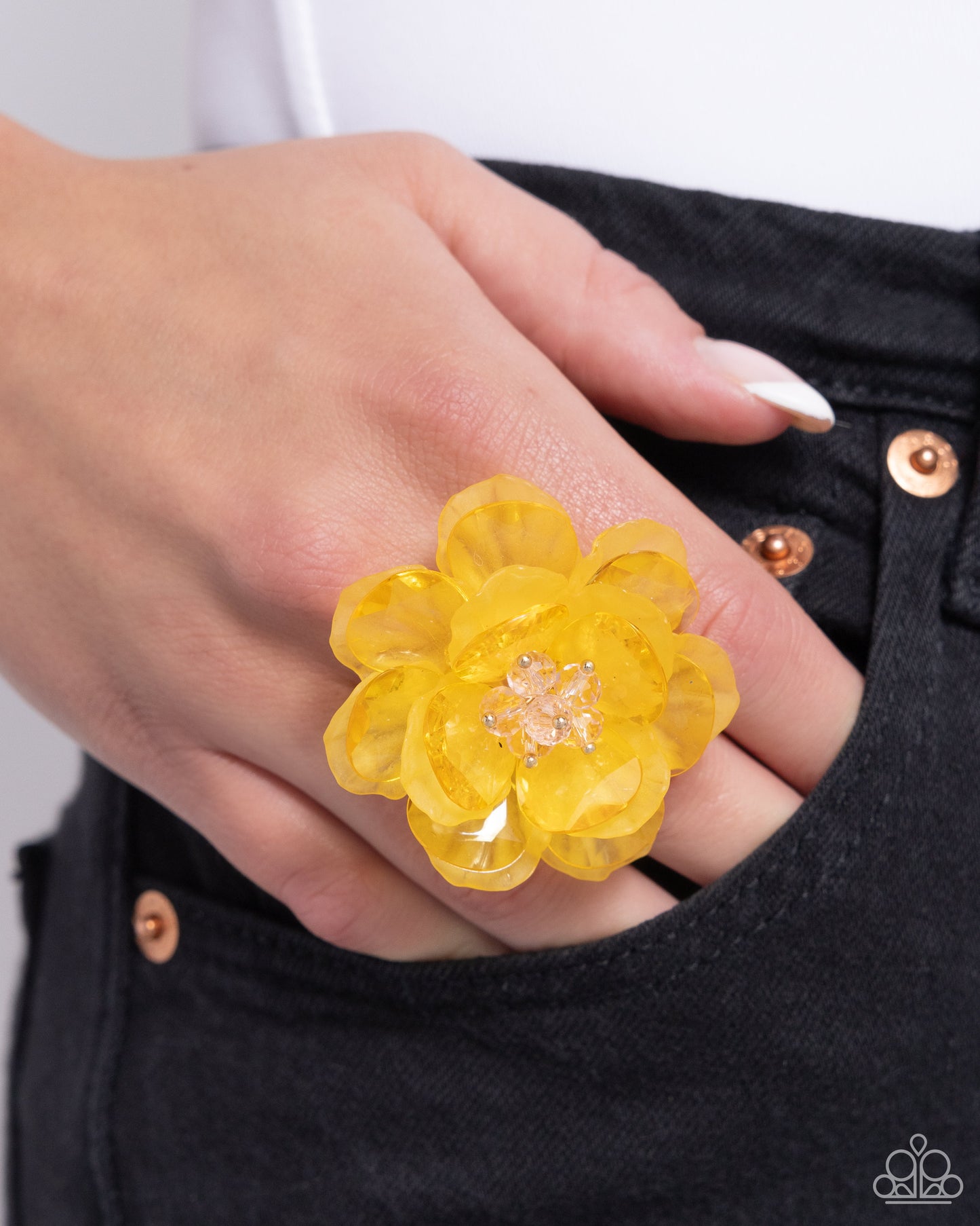 Petal Privilege - Yellow Daffodil Acrylic Flower Ring Paparazzi R0800