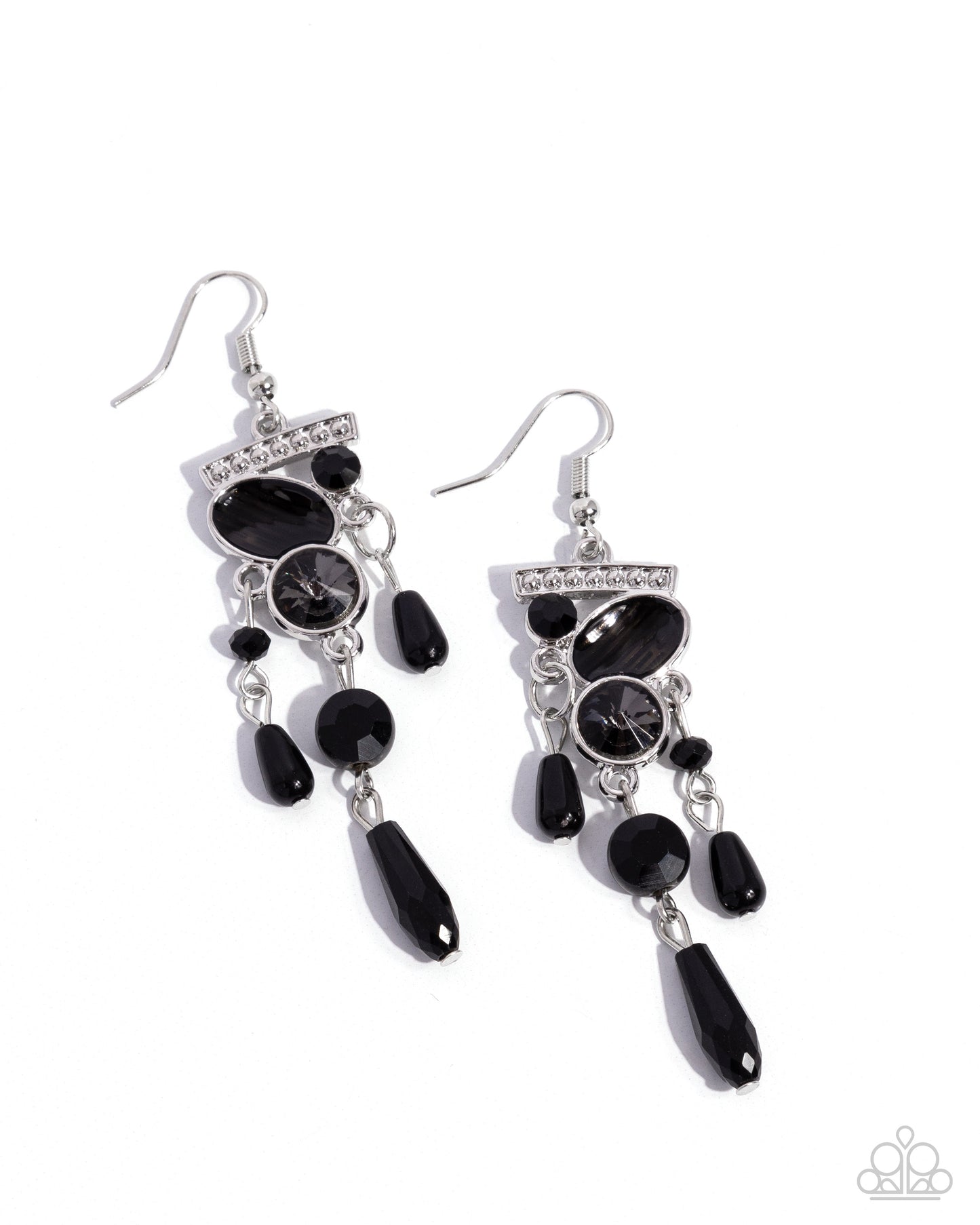 Triumphant Tassel - Black Gem & Acrylics Chandelier Earring Paparazzi E2262