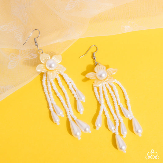 Prom Personality - Yellow Flower & White Pearly Seed Bead Earring E2399