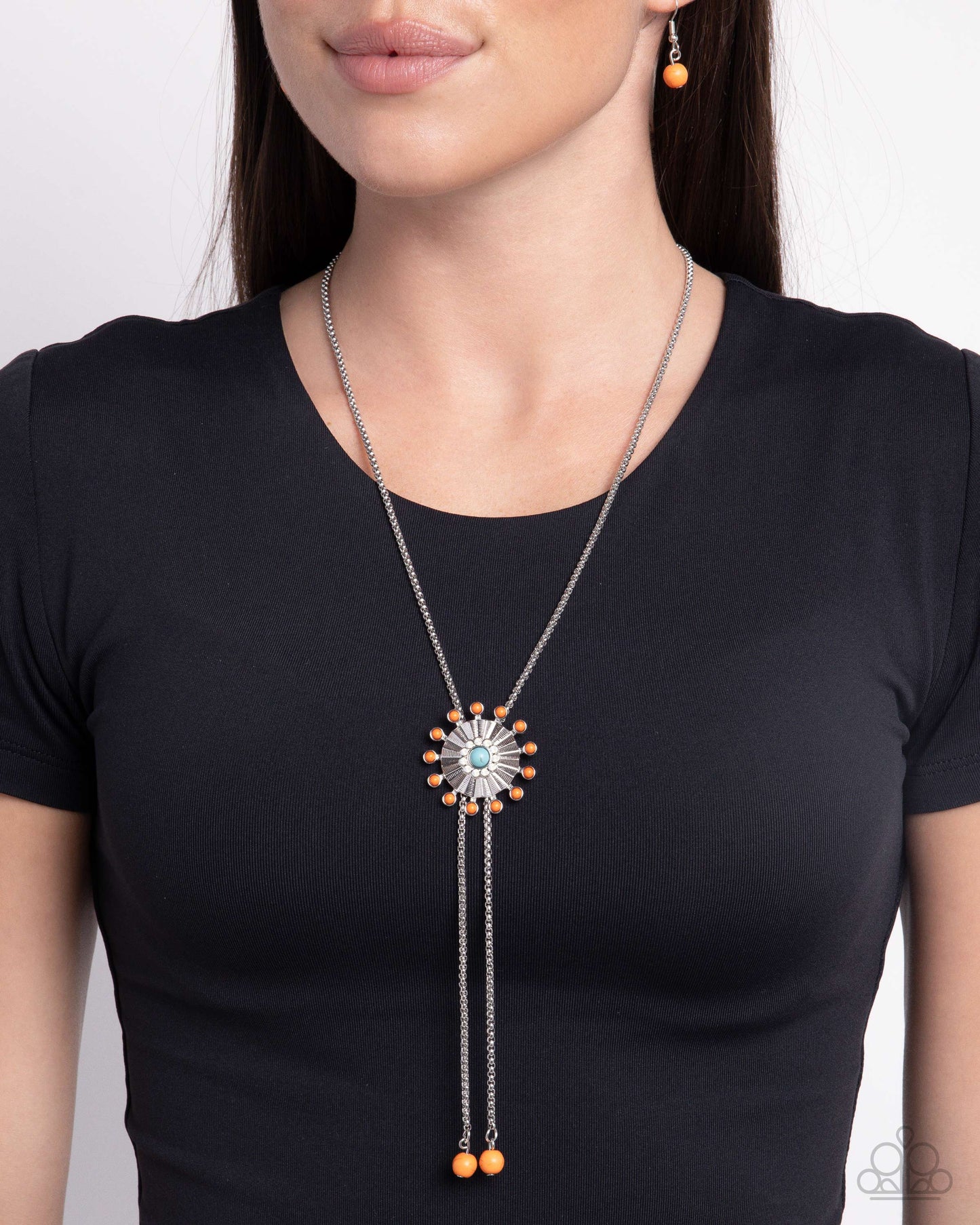 Desert Dalliance - Orange & Turquoise Stone Bolo Santa Fe Style Necklace Paparazzi N2505