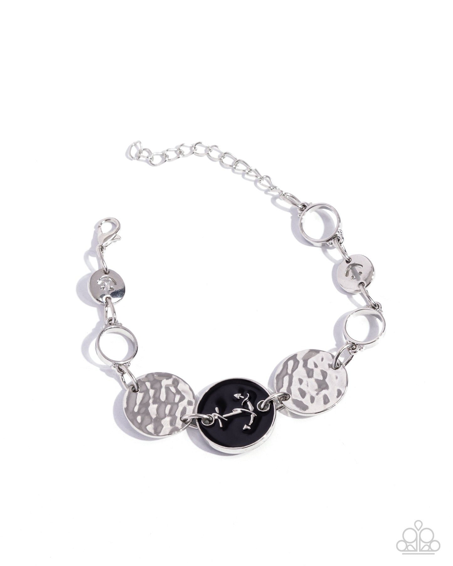 Anchor Alignment - Black Painted Anchor Silver Hammered Disc Beach Vibe Bracelet Paparazzi B1633