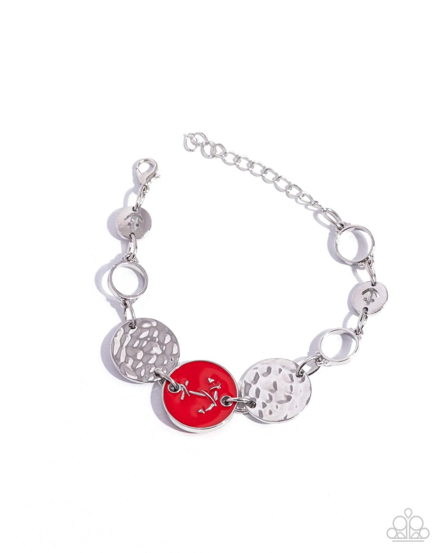 Anchor Alignment - Red Painted Anchor Embellished Silver Disc Bracelet Paparazzi B1629