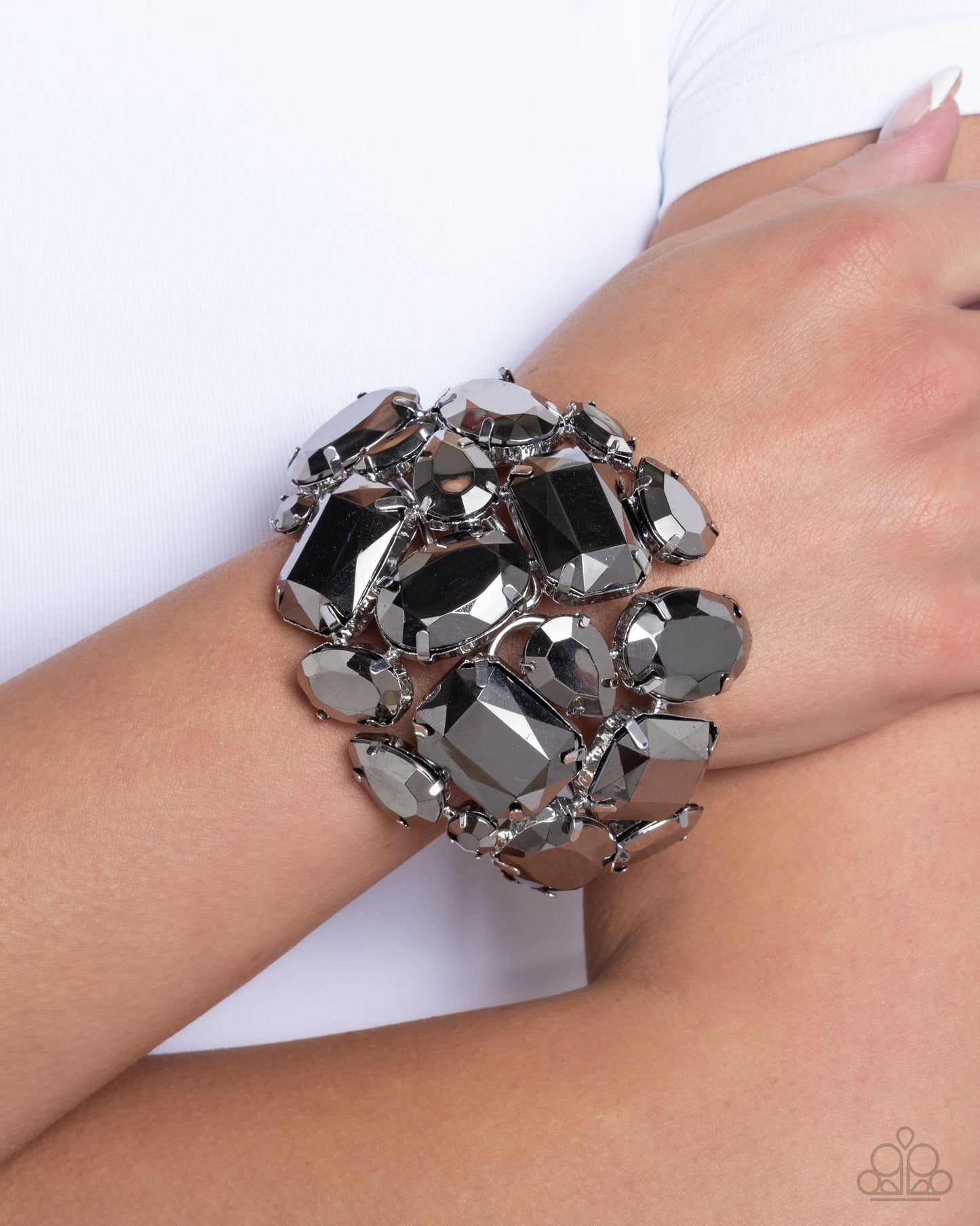 Chic Coronation - Silver Acrylic Hematite Hinged Statement Bracelet Paparazzi B1792