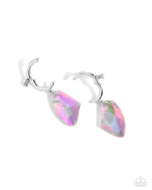 Savory Side - Multi UV Gem Silver Crecent Moon Post Earring Paparazzi E2784