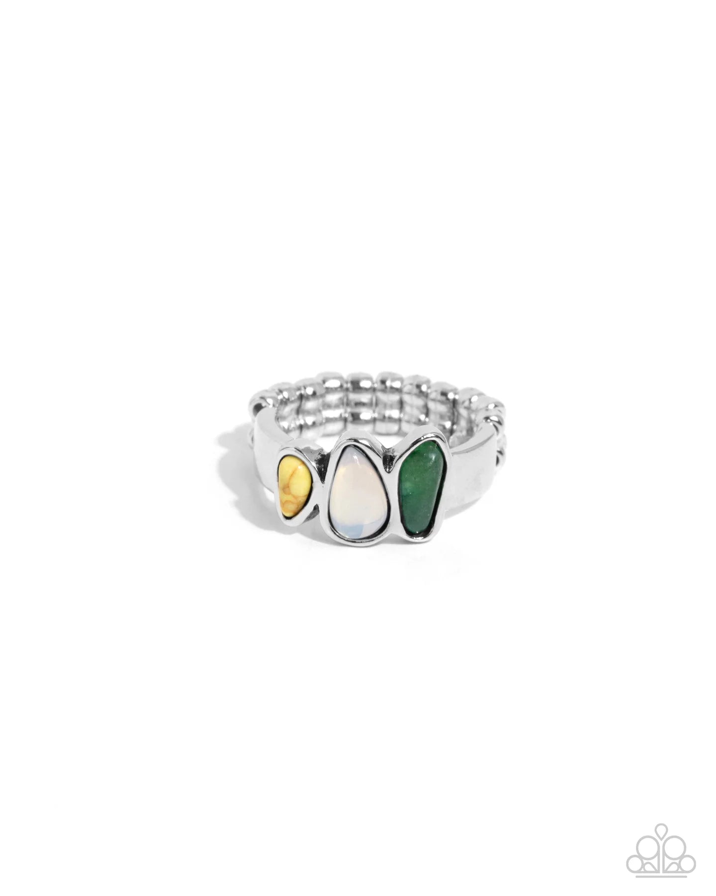 Paparazzi Colored Character - Yellow, White, & Green Silver Ring R1243