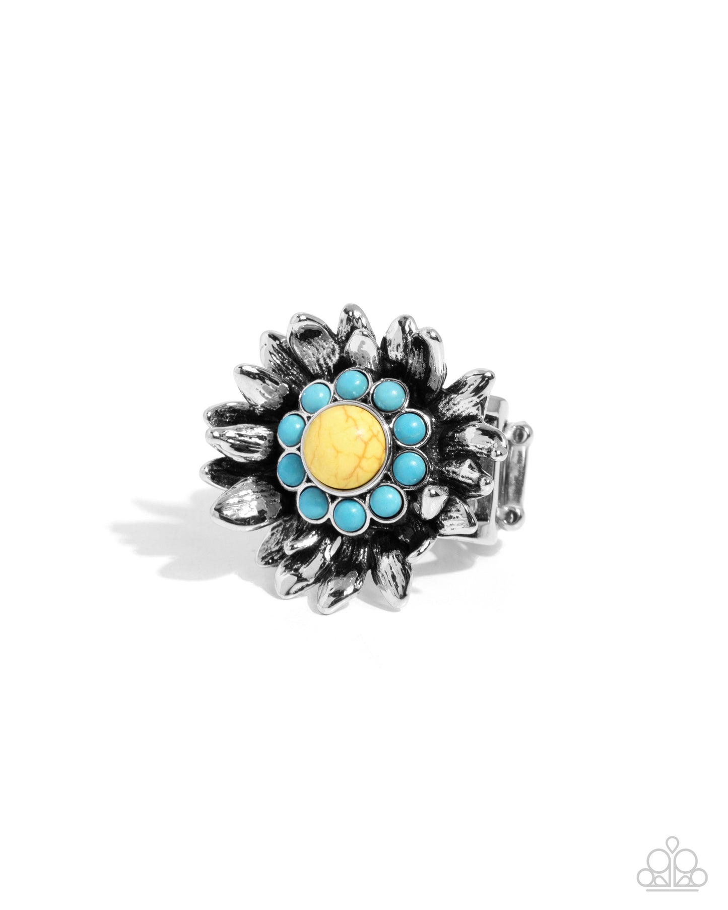 Screening Sunflower - Yellow & Turquoise Stone Santa Fe Style Ring Paparazzi R0738