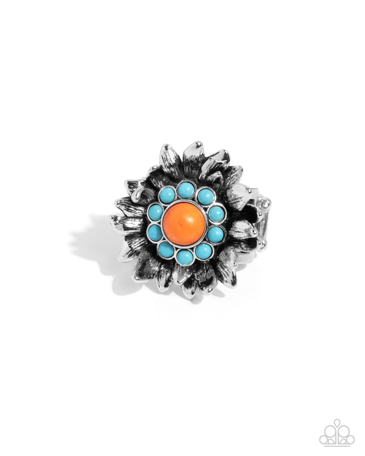 Screening Sunflower - Orange & Turquoise Stone Santa Fe Style Ring Paparazzi R0739