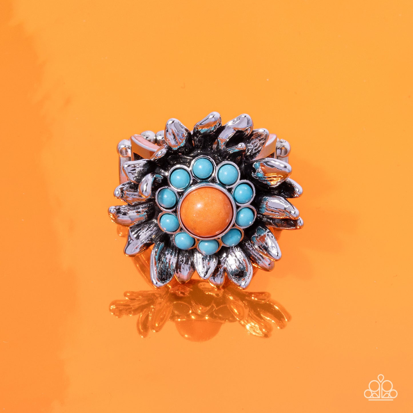 Screening Sunflower - Orange & Turquoise Stone Santa Fe Style Ring Paparazzi R0739