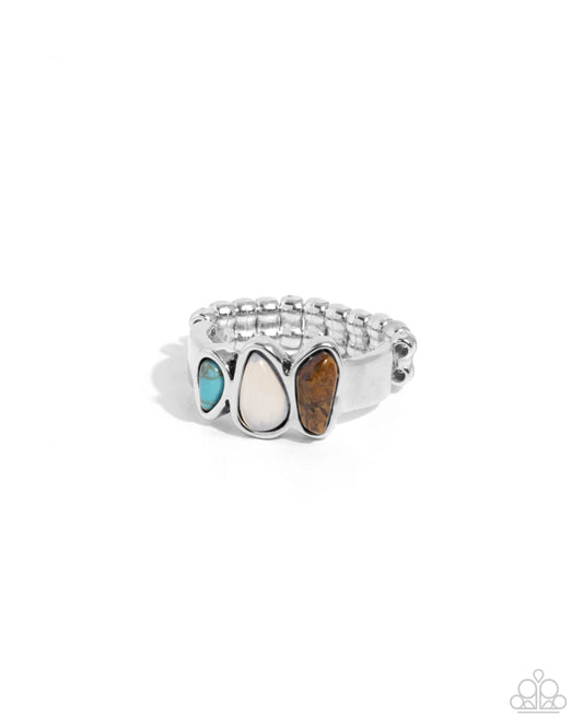 Paparazzi Colored Character - Blue Turquoise White Brown Tiger's Eye Stone Silver Ring R0717