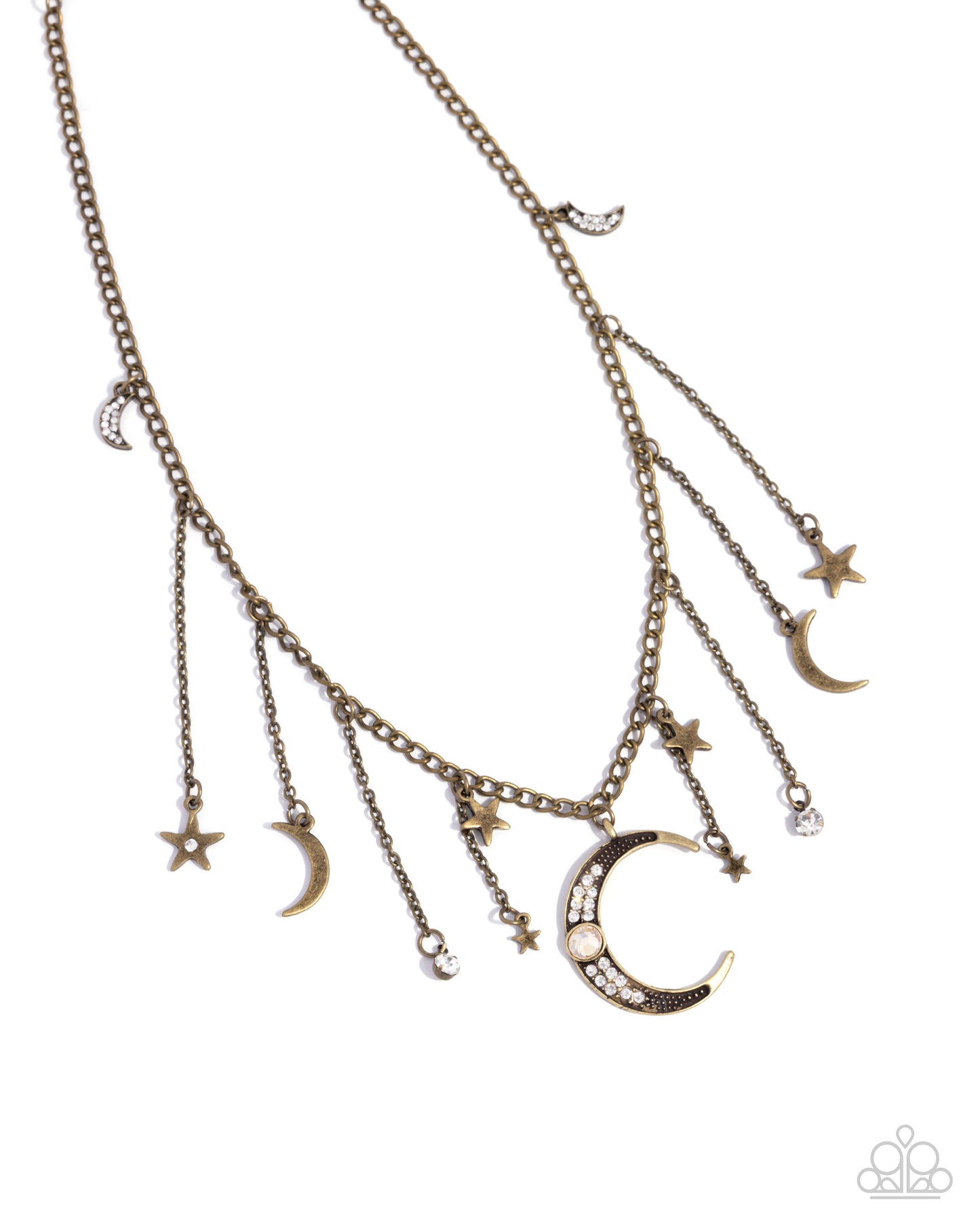 Stellar Selection - Brass Moon & Star Charm Necklace Paparazzi N2548