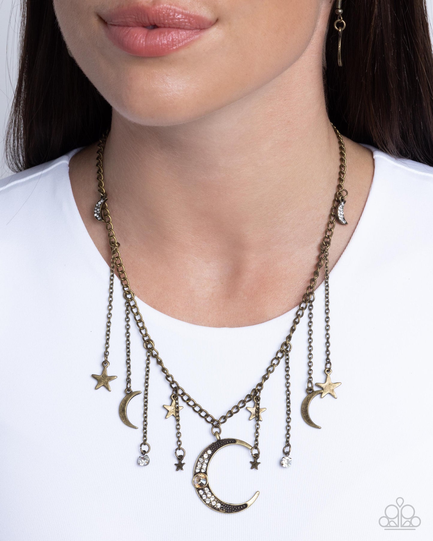 Stellar Selection - Brass Moon & Star Charm Necklace Paparazzi N2548