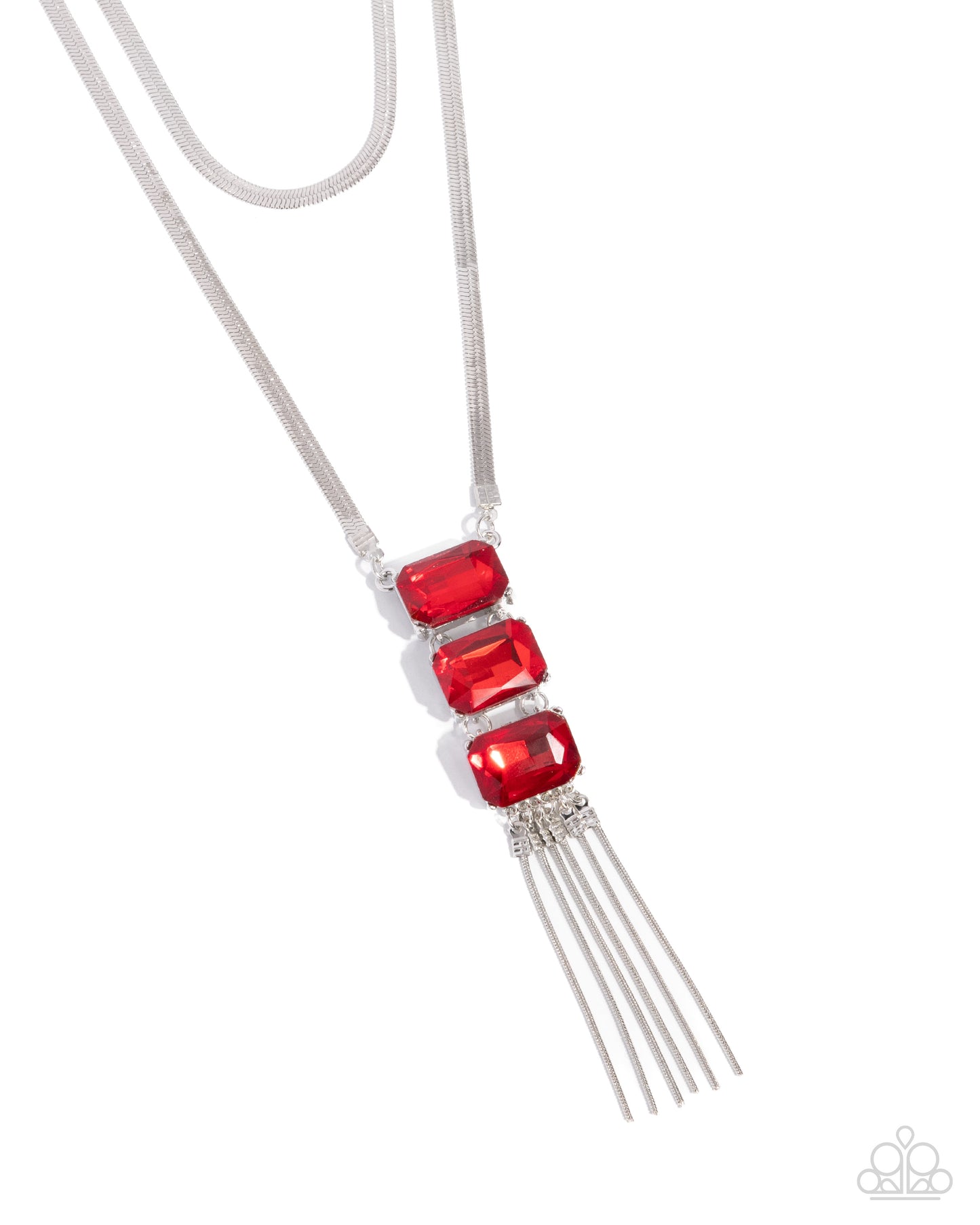 Passionate Pageantry - Red Gem & Silver Herringbone Chain Layered Necklace Paparazzi