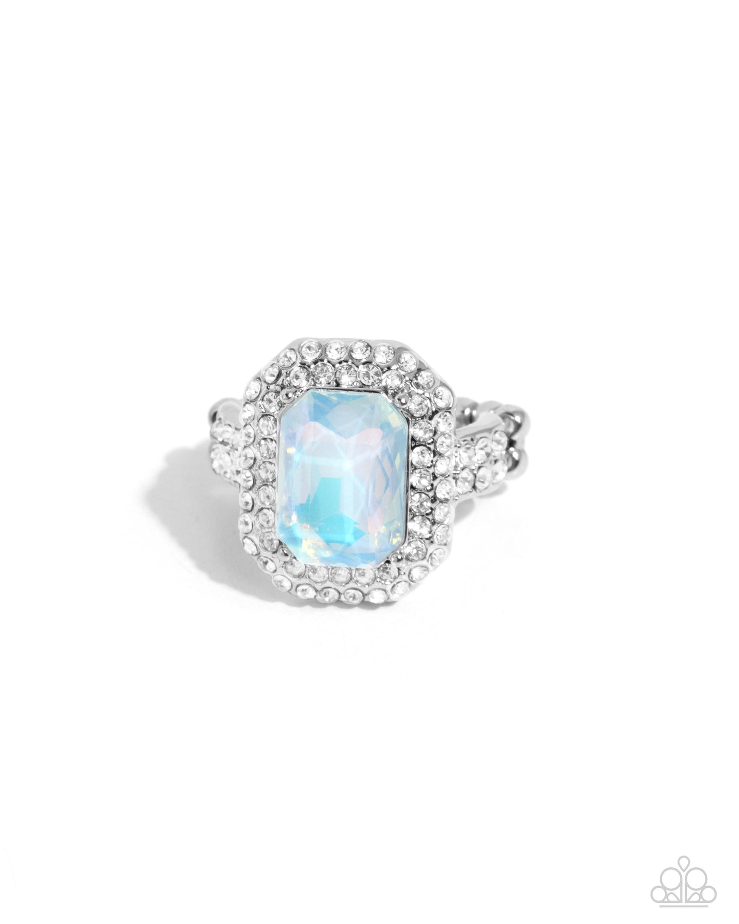 Faceted Fidelity - Blue Opalescent Gem & White Rhinestone Ring Paparazzi R0811