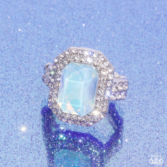 Faceted Fidelity - Blue Opalescent Gem & White Rhinestone Ring Paparazzi R0811