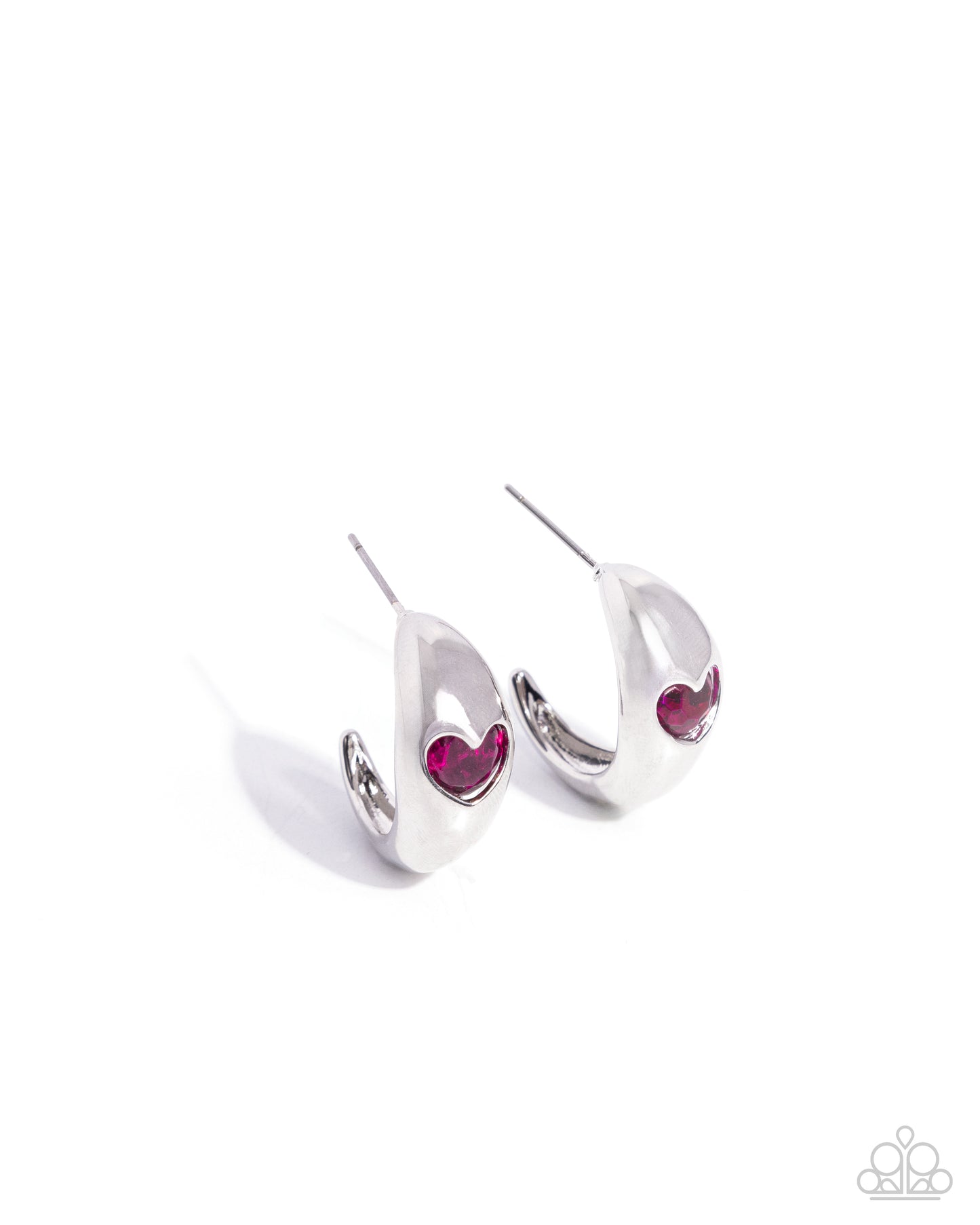 Perfect Point - Pink Heart Silver 1 Inch Hoop Earring Paparazzi E2134