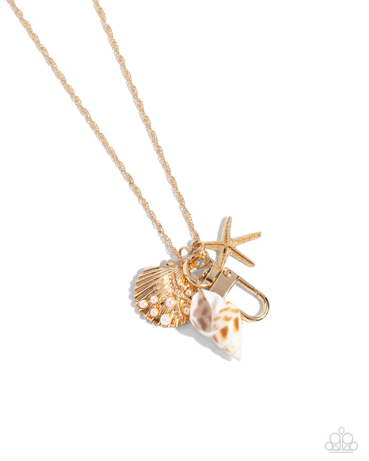 Coastal Crowd - Gold Starfish, Seashell & White Pearl Beach Inspired Accent Necklace Paparazzi N2705