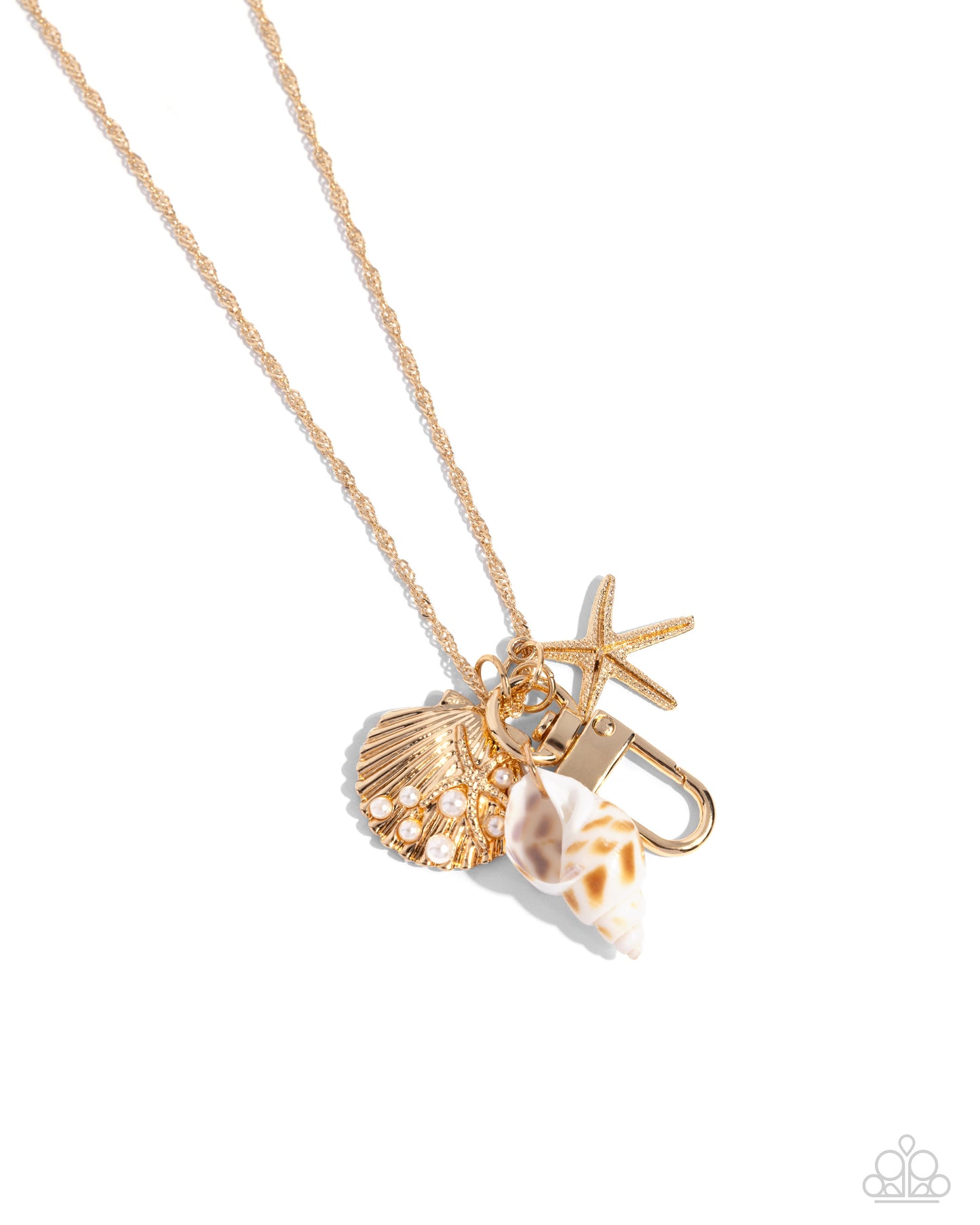 Coastal Crowd - Gold Starfish, Seashell & White Pearl Beach Inspired Accent Necklace Paparazzi