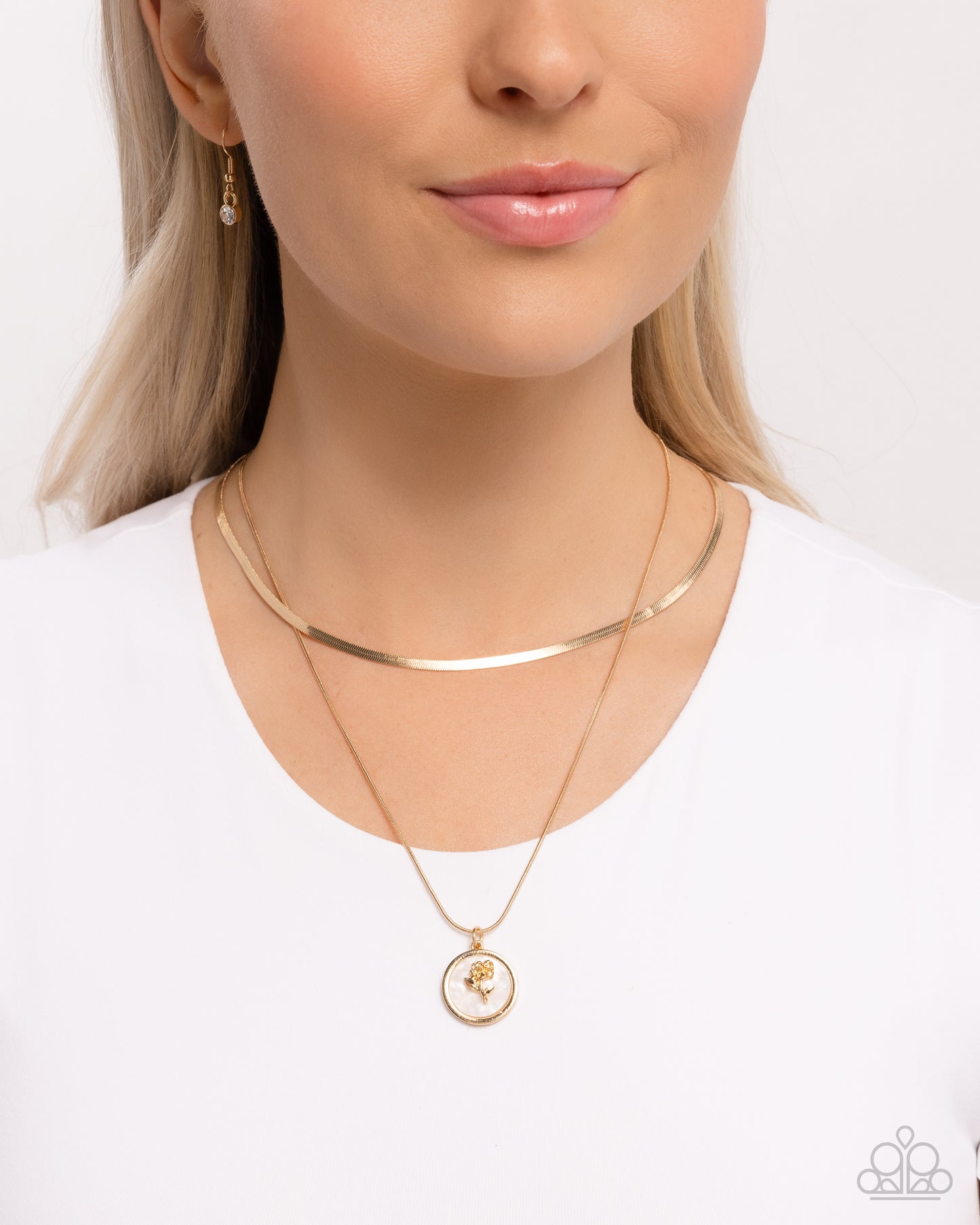 Garden Gallery - Gold Rose Pendant Layered Herringbone Chain Necklace Paparazzi N2643