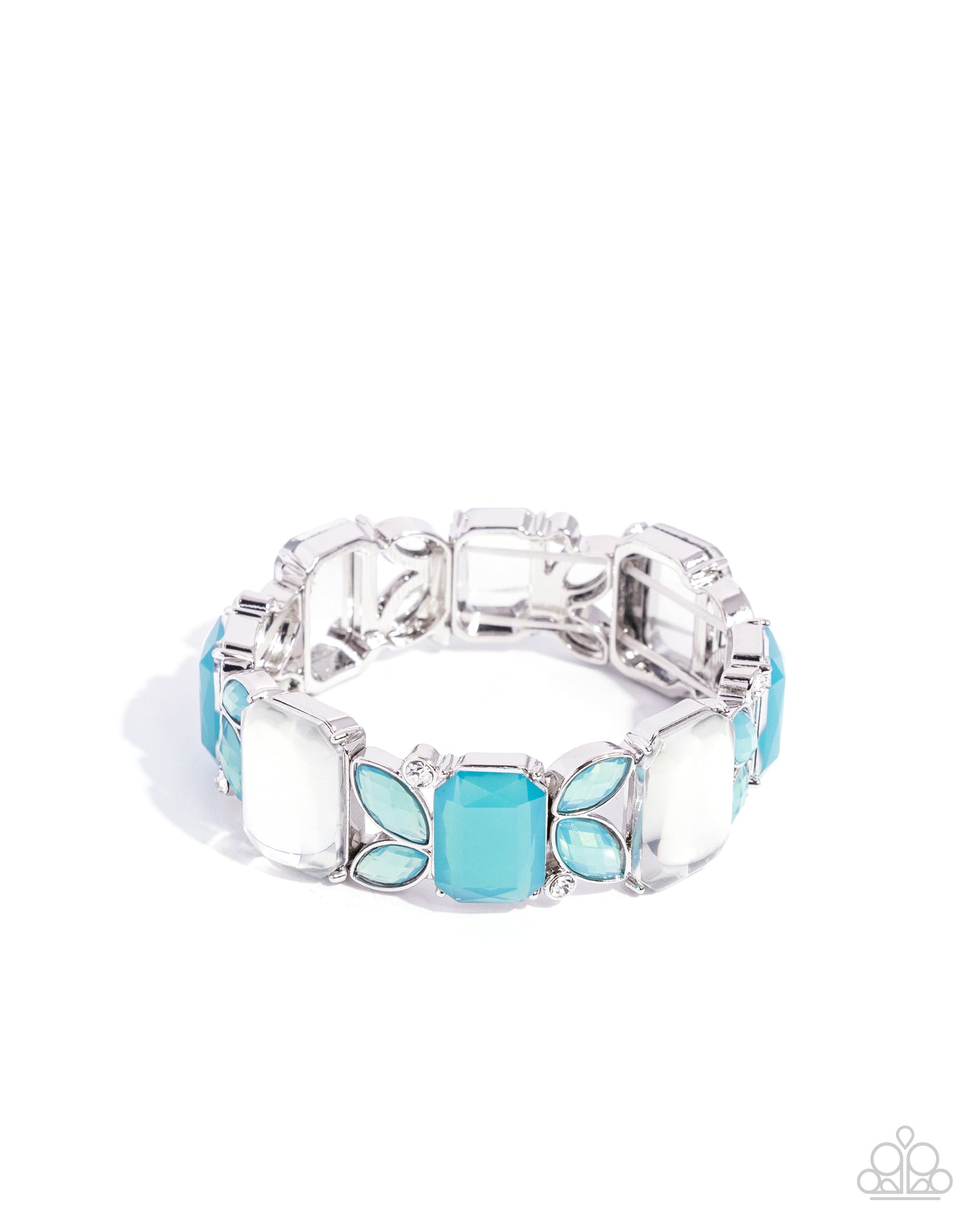 Lavish Laurels - Blue Emerald & White Gem Stretch Bracelet Paparazzi B1618