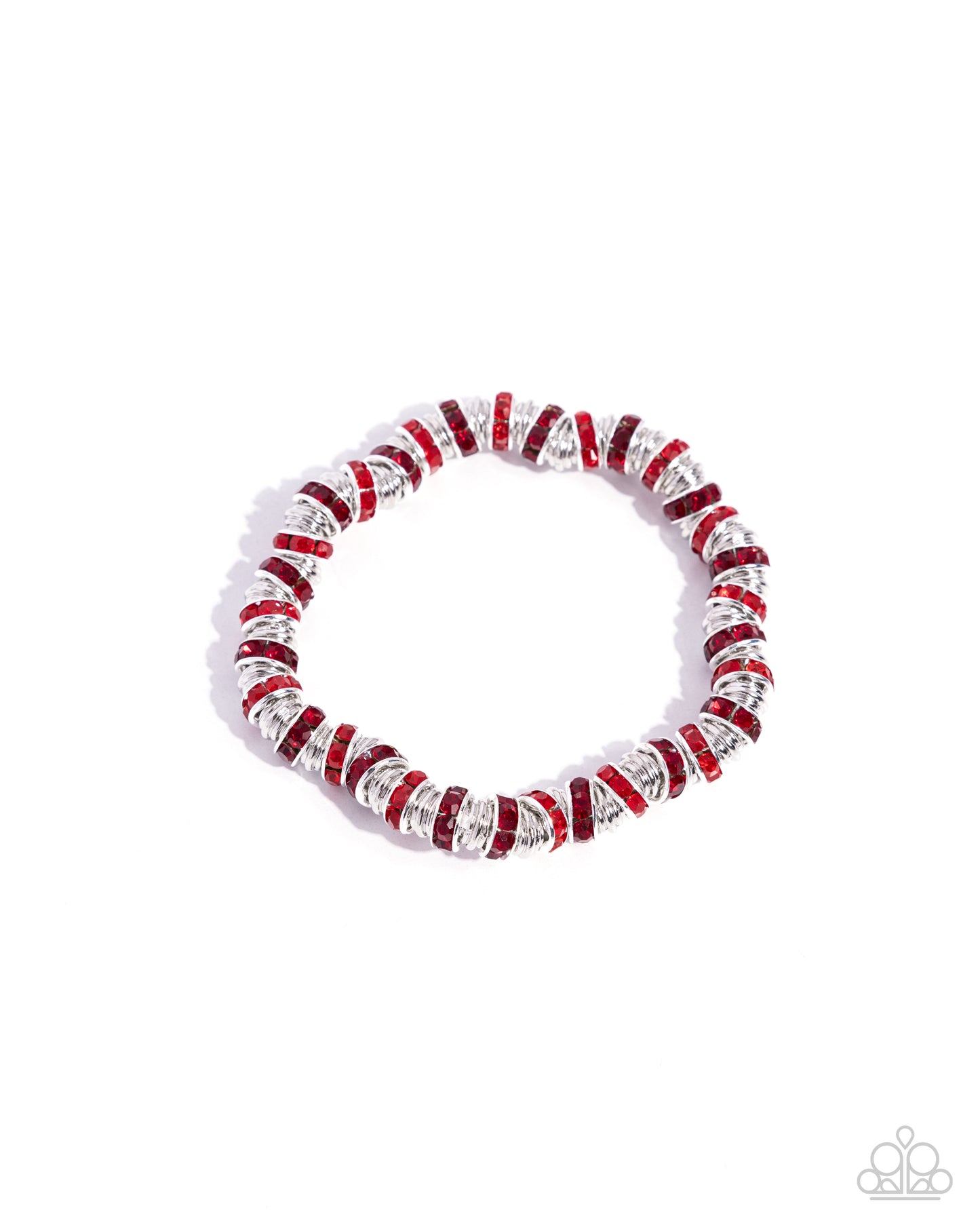 Radiant Roll Call - Red, Light Red Rhinestone & Silver Disc Stretch Bracelet Paparazzi