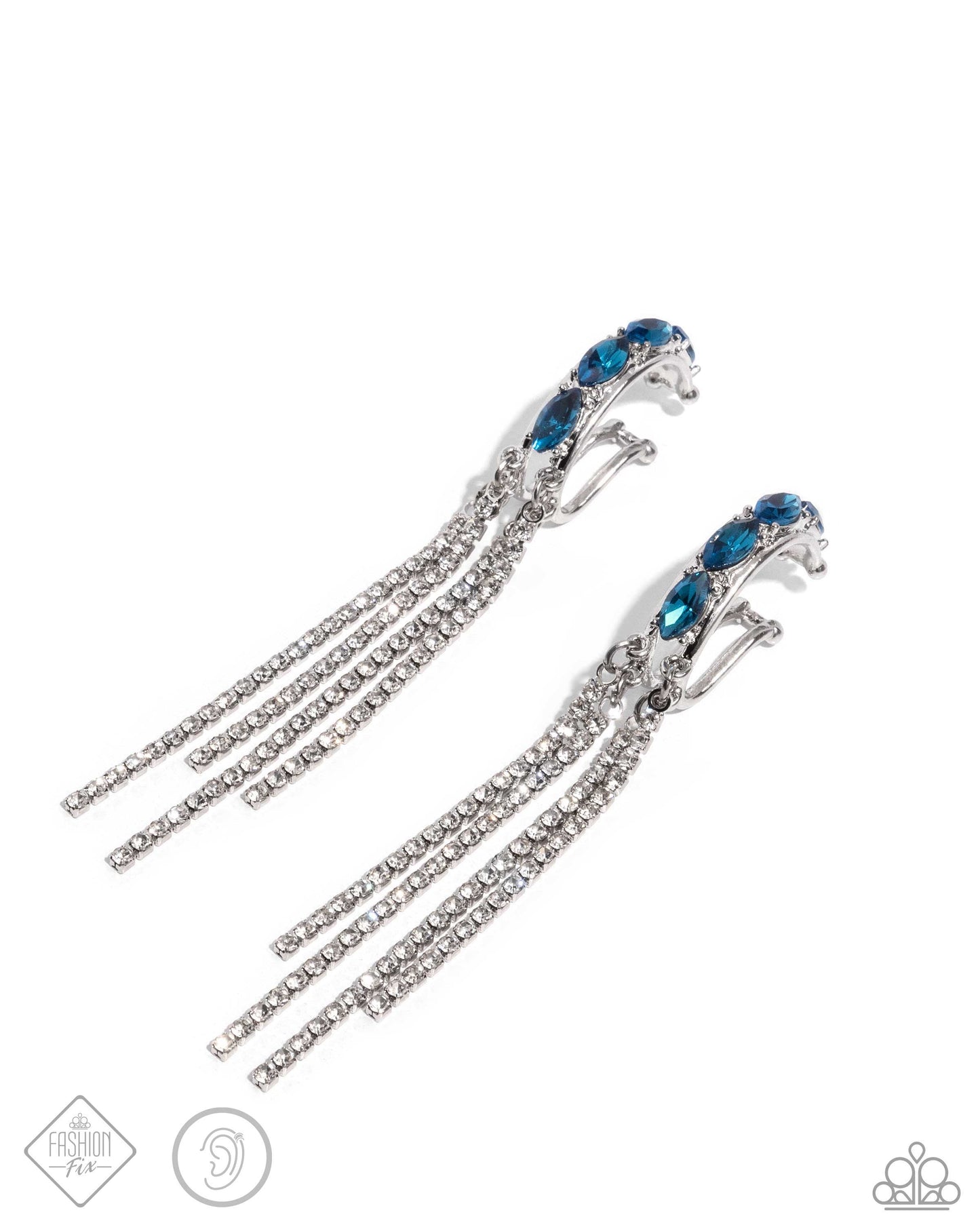 Feminine Fascination - Blue Gem & White Rhinestone Ear Cuff Fashion Fix Fiercely 5th Avenue July 2024 Paparazzi