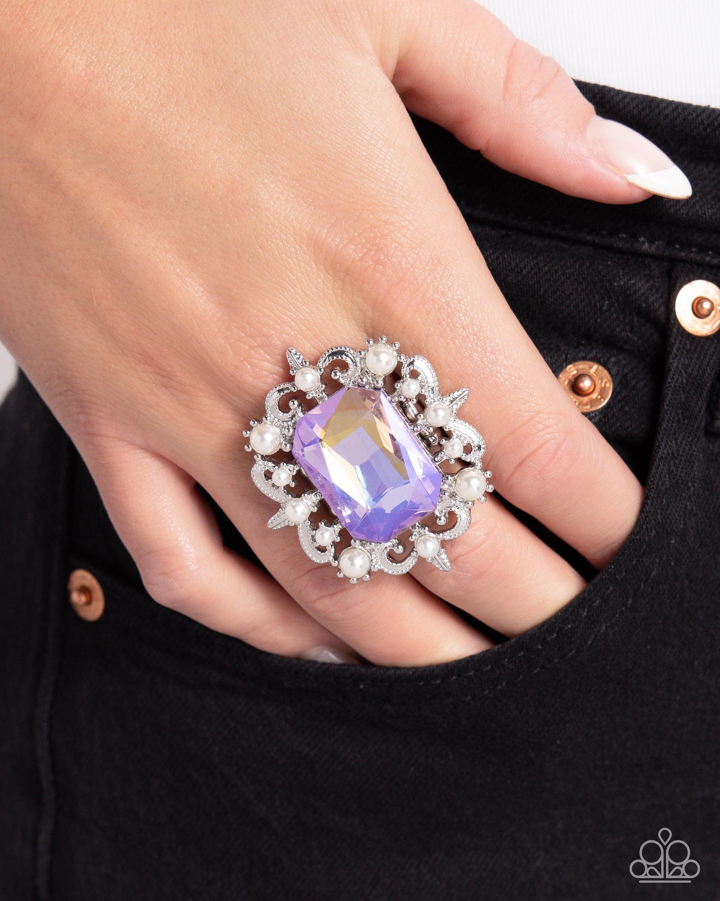 Framed Flourish - Purple UV Shimmery Gem Oversized Ring Paparazzi R0751