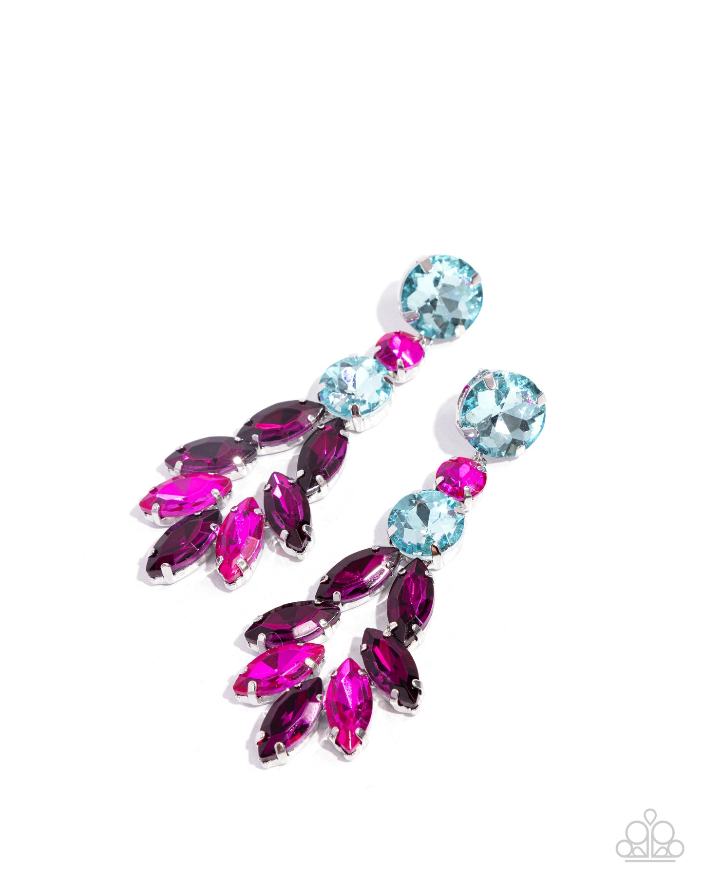 Cascading Cache - Multi Pink, Magenta, Blue Defaced Gem Post Earring Paparazzi E2157