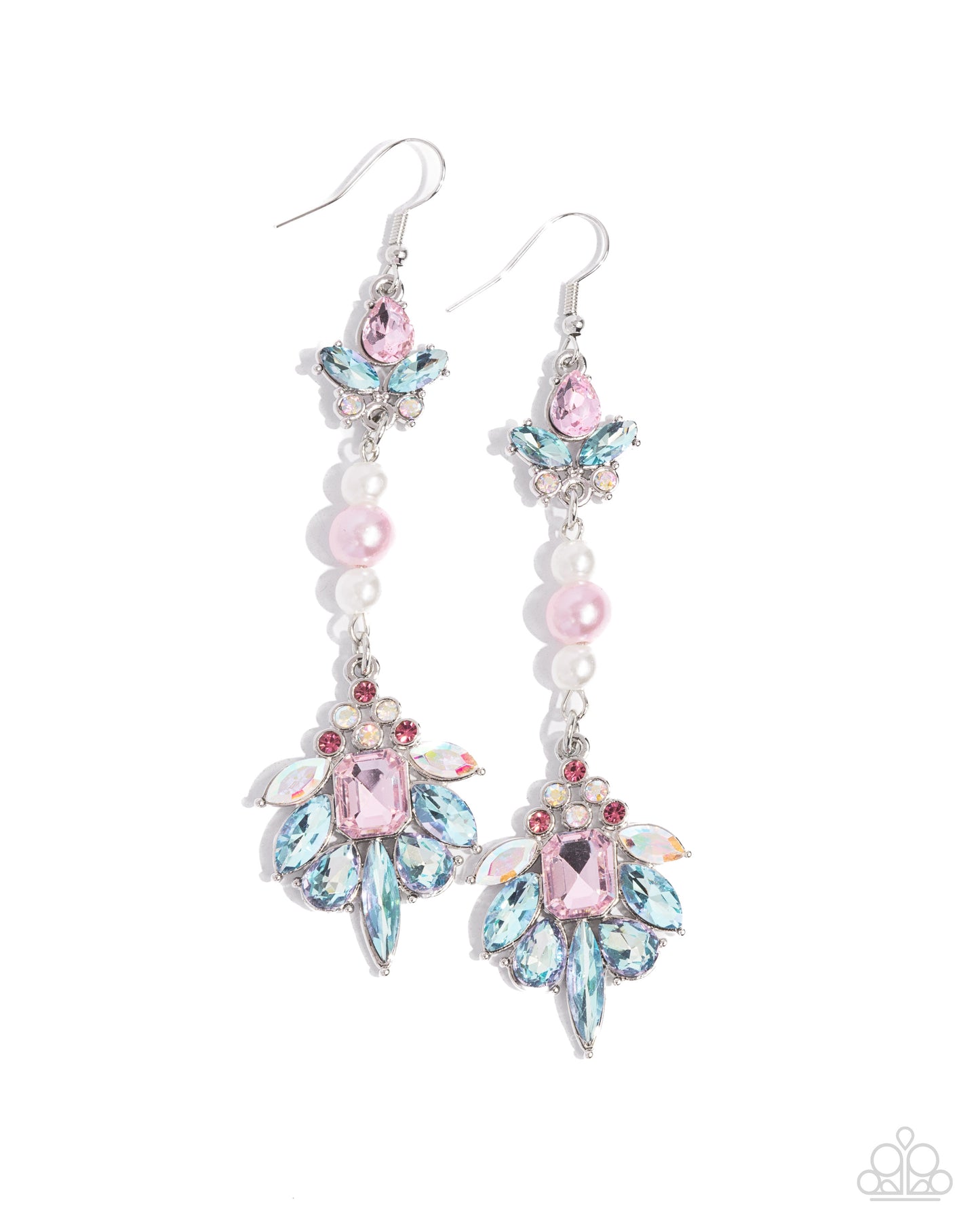 Considerable Captivation - Multi Blue & Pink Rhinestone White Pearl Earring Paparazzi E2298