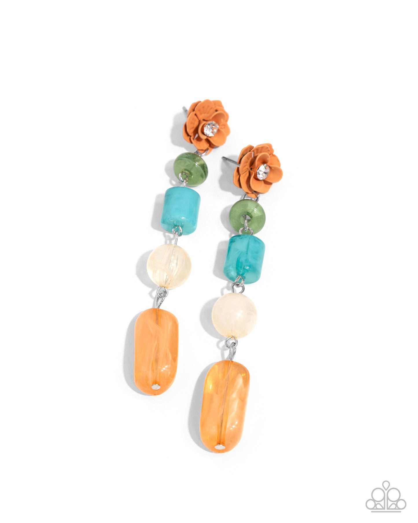 Meditative Magic - Multi Light Peach Flowered Petals, Turquoise, Ivory & Light Peach Bead Earring Paparazzi E2302