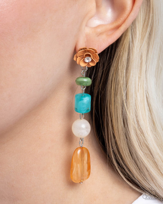 Meditative Magic - Multi Light Peach Flowered Petals, Turquoise, Ivory & Light Peach Bead Earring Paparazzi E2302