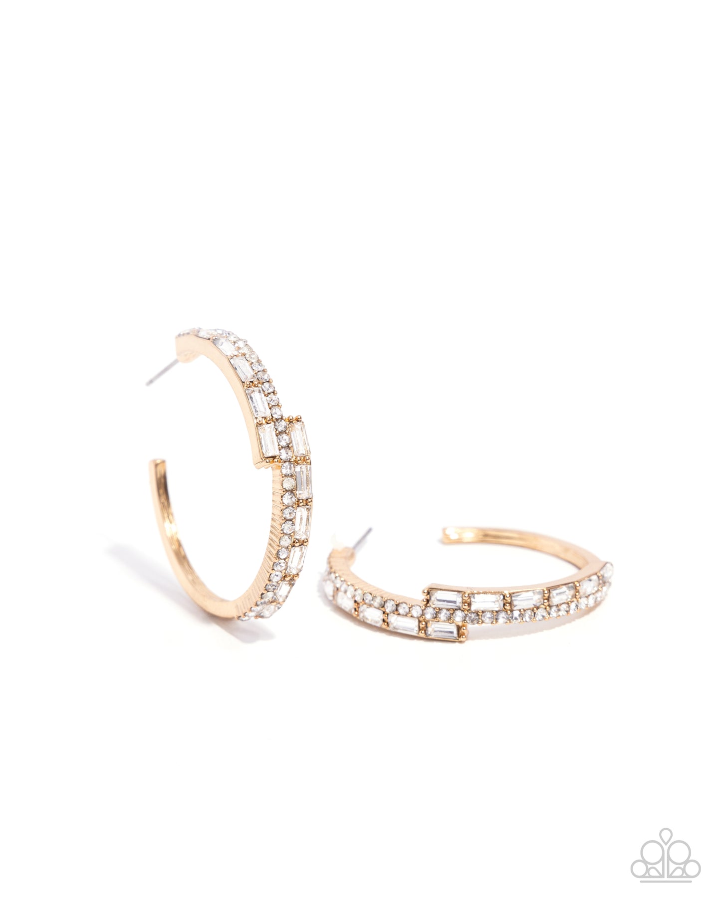 Ritzy Reputation - Gold White Rhinestone 1 1/2 Inch Hoop Earring Paparazzi E2194