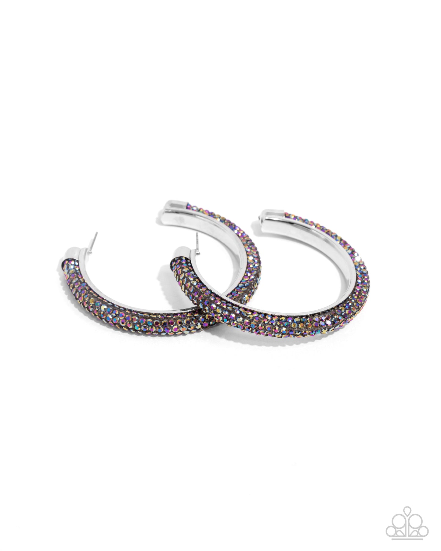 Chiseled Crescendo - Multi Oil Spill Rhinestone 2 1/2 Inch Hoop Earring Paparazzi E2163