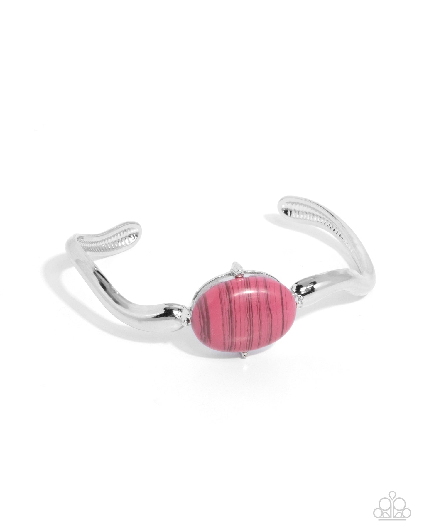 Striped Sensation - Pink Striped Oval Bead Silver Cuff Bracelet Paparazzi B1567