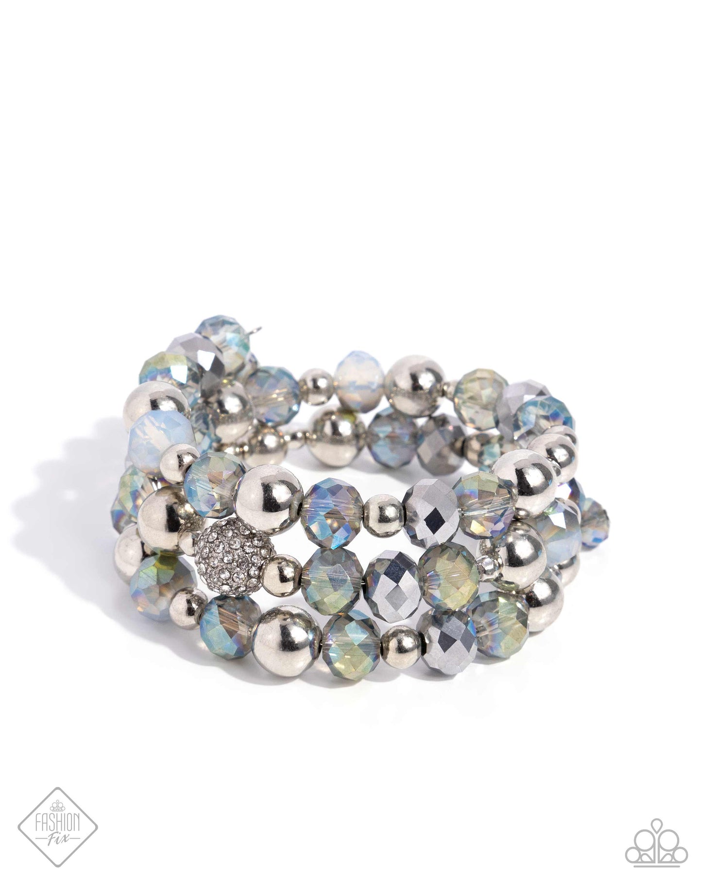 Ignited Independence - Silver UV Splashed & Opalescent Bead Coil Bracelet Magnificent Musings Fashion Fix July 2024 Paparazzi B1746