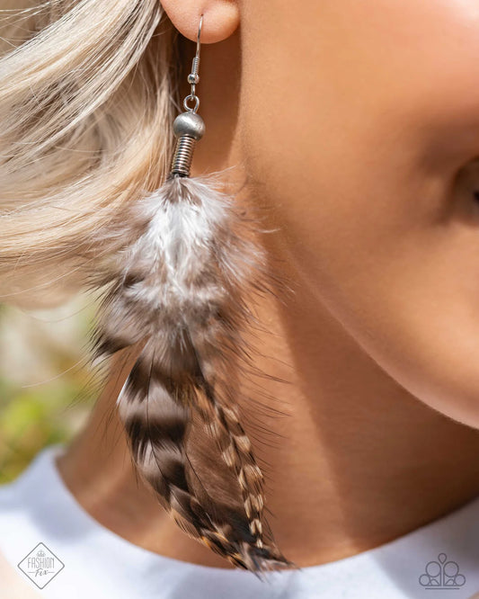 Delicate Desert Brown Feather Earring Simply Santa Fe August 2024 Fashion Fix Paparazzi