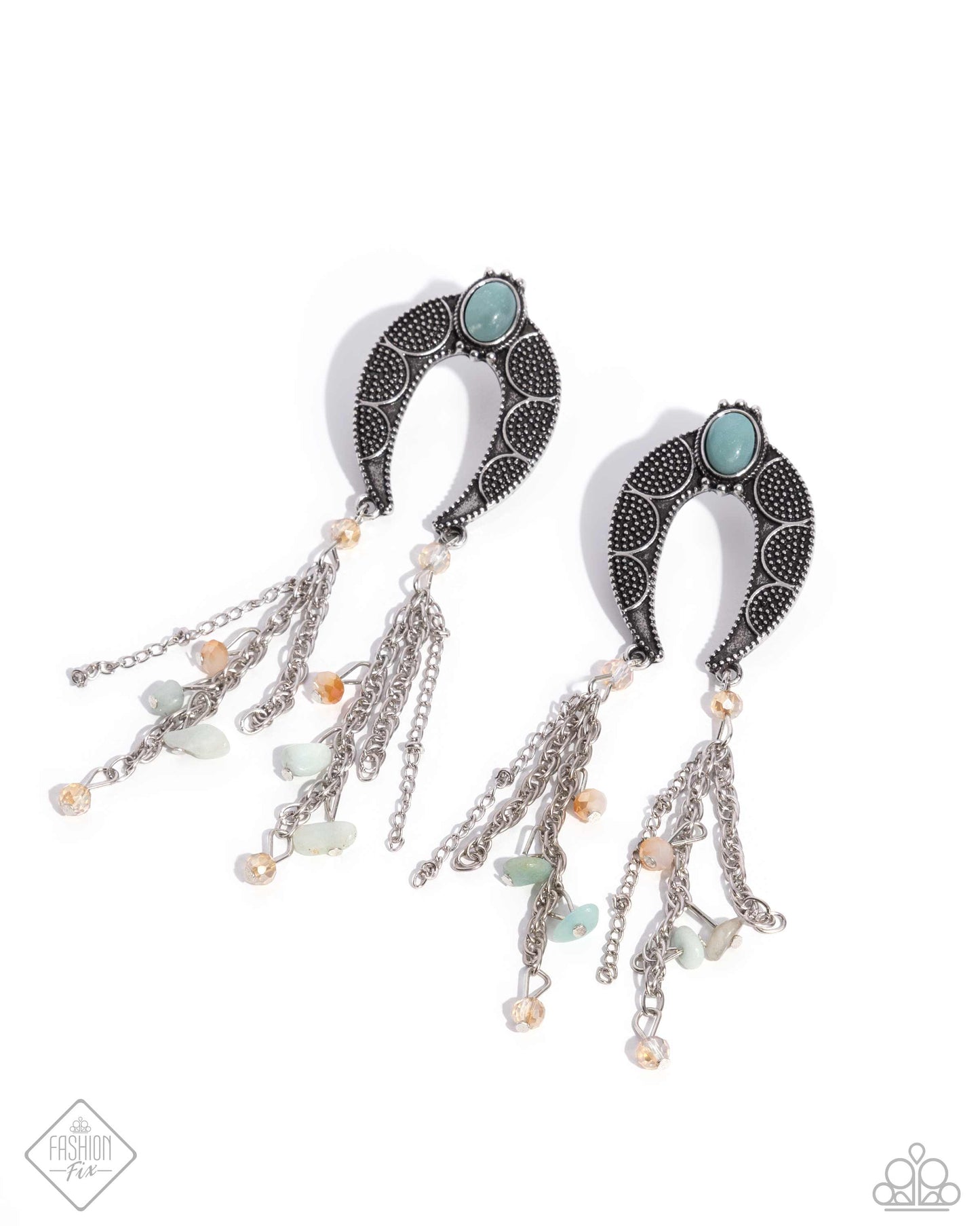 Sahara Sway - Blue Turquoise Horseshoe Earring Santa Fe Fashion Fix July 2024 Paparazzi E2067