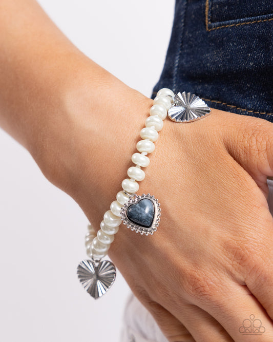 Heart-struck Haven - Silver Hearts & Pearl Bracelet Paparazzi B1654