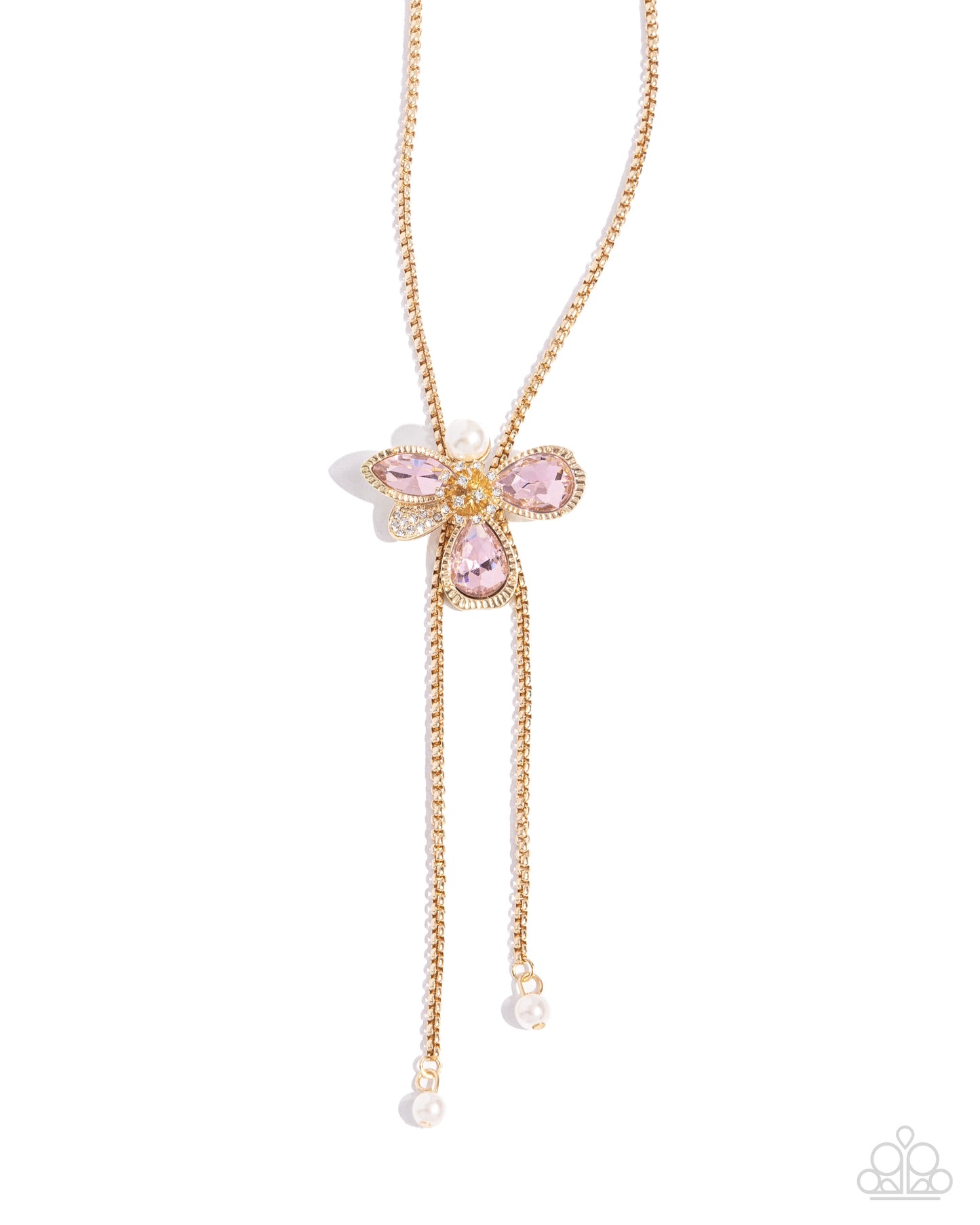 FLORAL Values - Pink Gem, White Rhinestone & Pearl Floral Necklace Paparazzi N2423