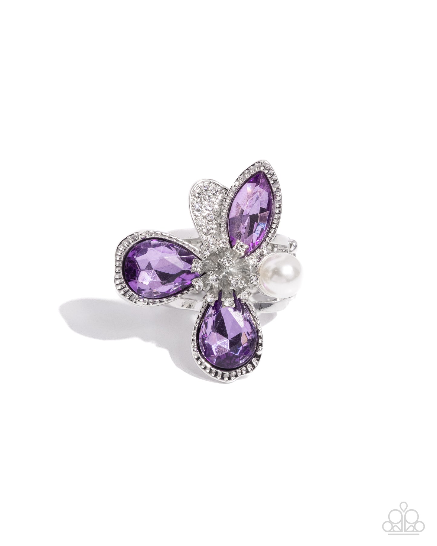 FLORAL Excellence - Purple Gem & Silver Flower Statement Ring Paparazzi R0809