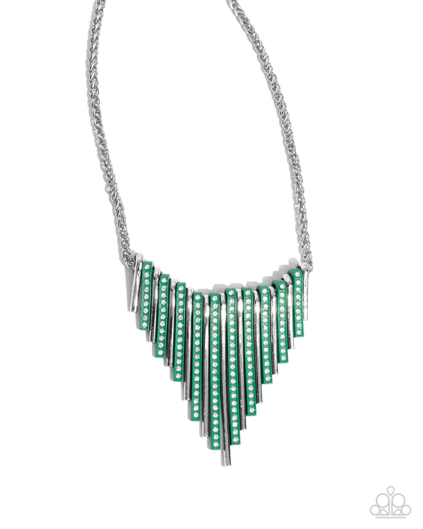 Fashionable Fringe - Green - Mint & Silver Bar Necklace Paparazzi N2498