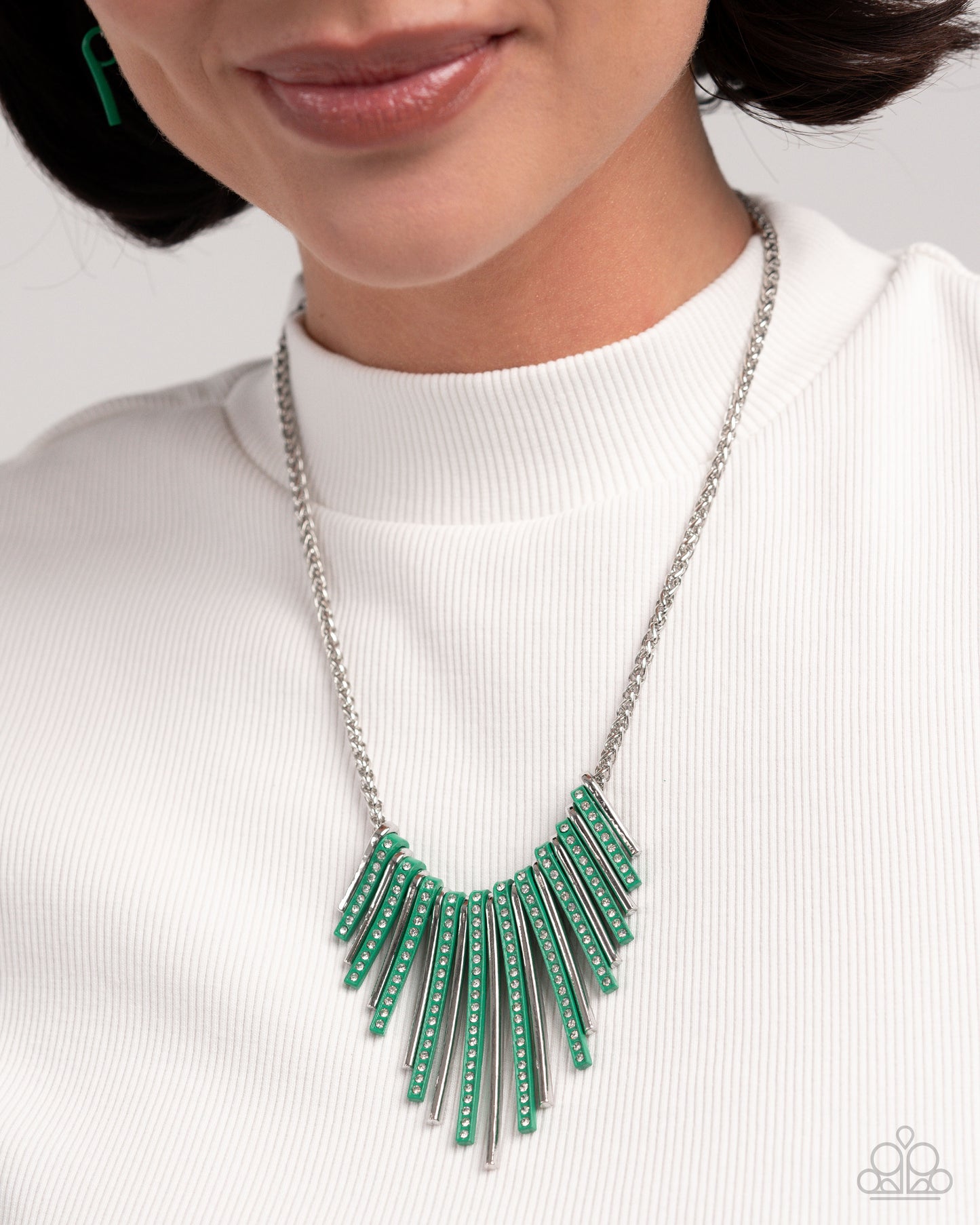 Fashionable Fringe - Green - Mint & Silver Bar Necklace Paparazzi N2498