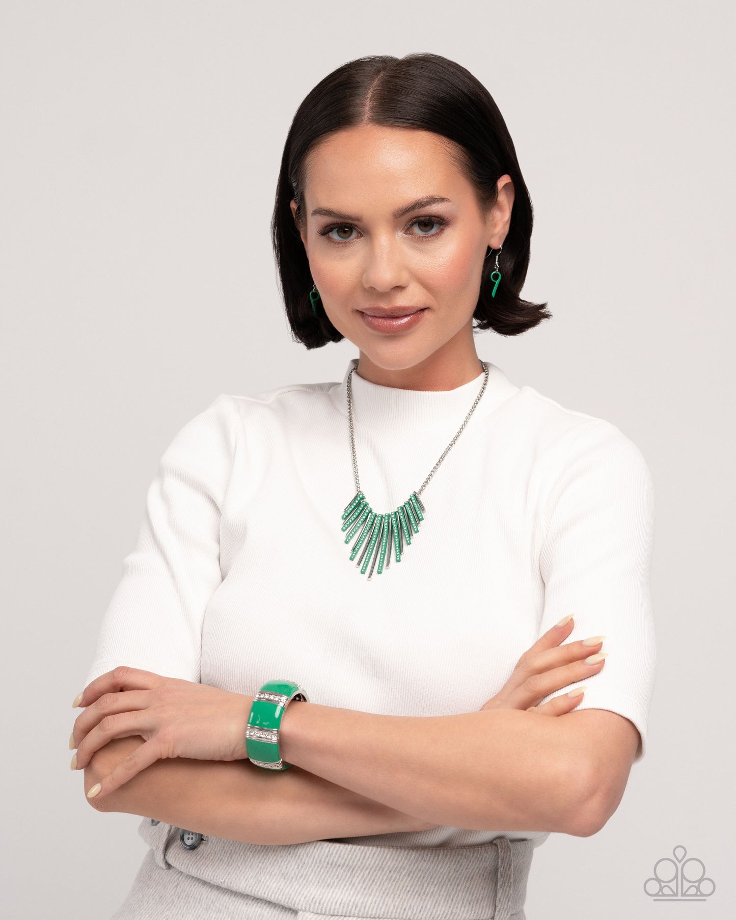 Fashionable Fringe - Green - Mint & Silver Bar Necklace Paparazzi N2498