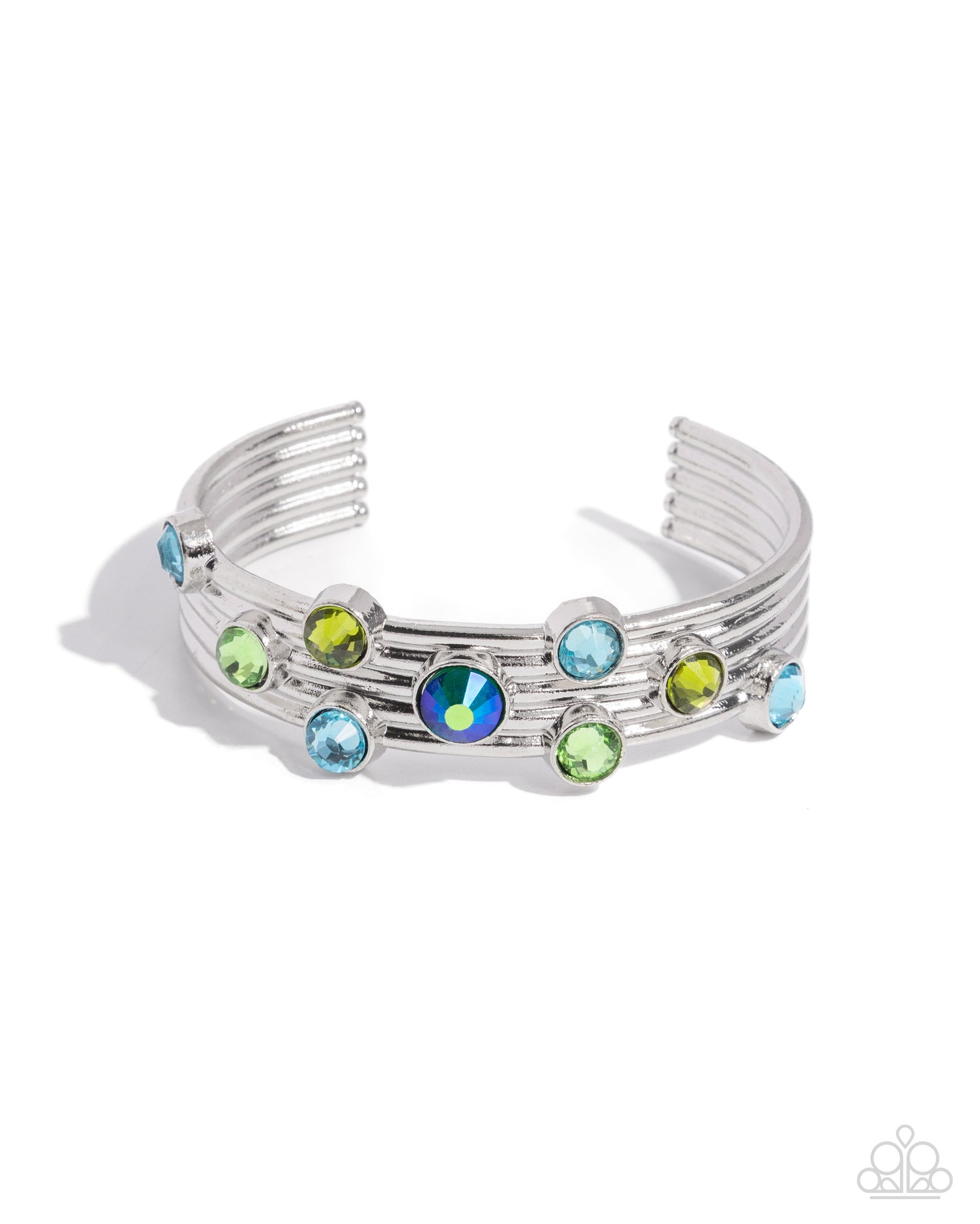 Majestic Medallions - Green, Blue Multicolored Gem Cuff Bracelet Paparazzi B1756