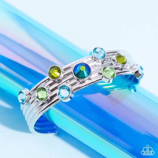 Majestic Medallions - Green, Blue Multicolored Gem Cuff Bracelet Paparazzi B1756